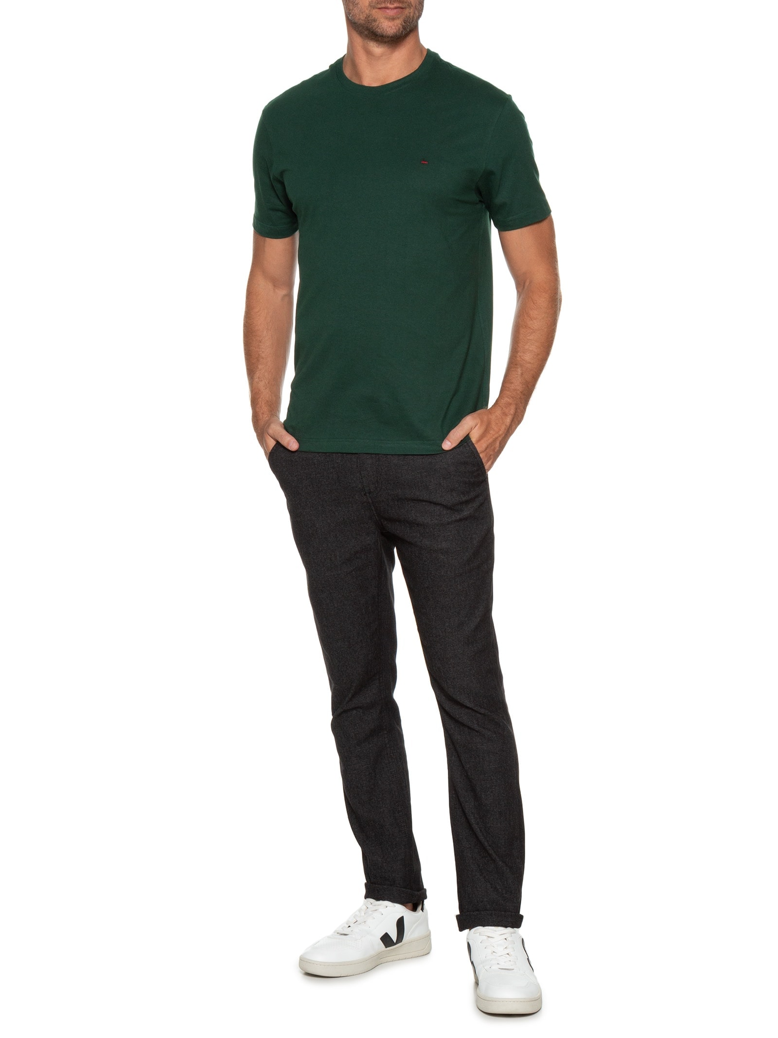 Camiseta Básica Masculina em Algodão – Verde Escuro Aramis