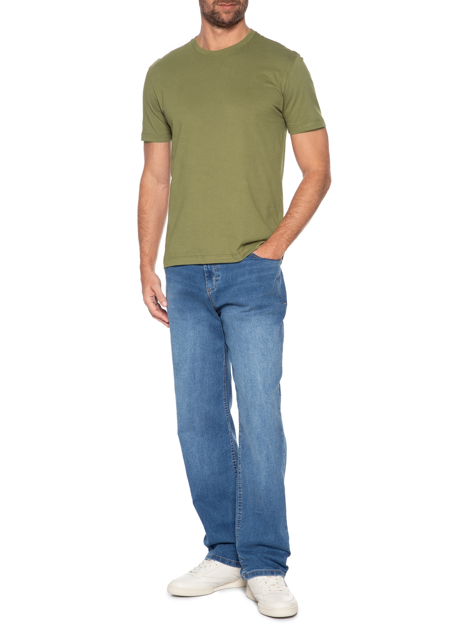 Camiseta Básica Masculina em Algodão – Verde Militar Aramis