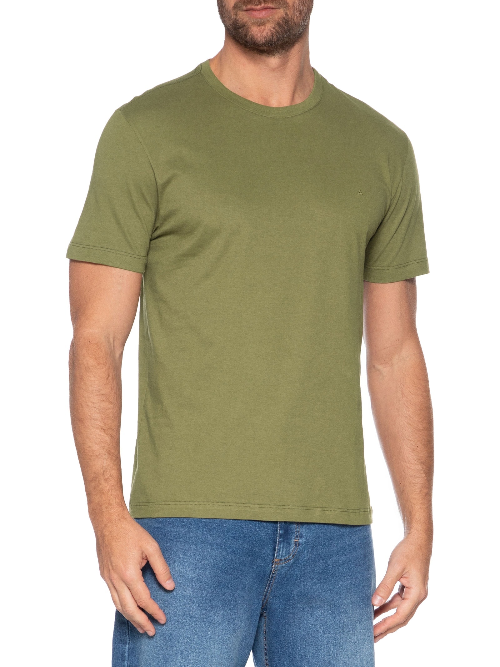 Camiseta Básica Masculina em Algodão – Verde Militar Aramis