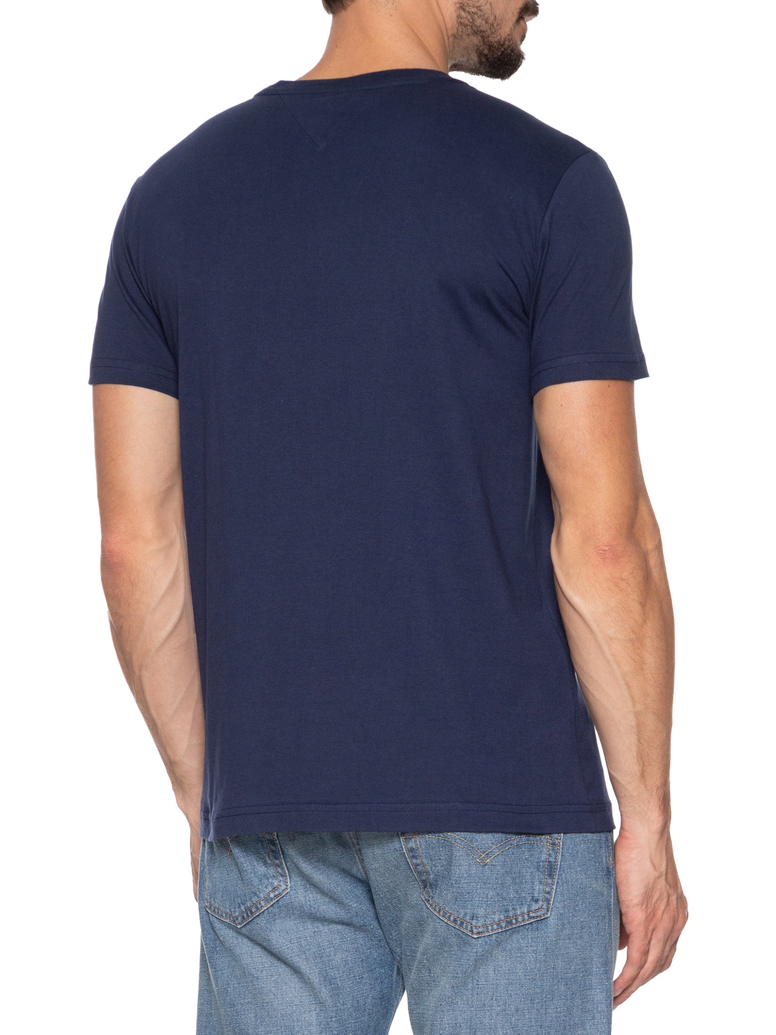 Camiseta Básica Masculina Regular Fit Flock Logo Em Algodão Azul  Tommy Hilfiger