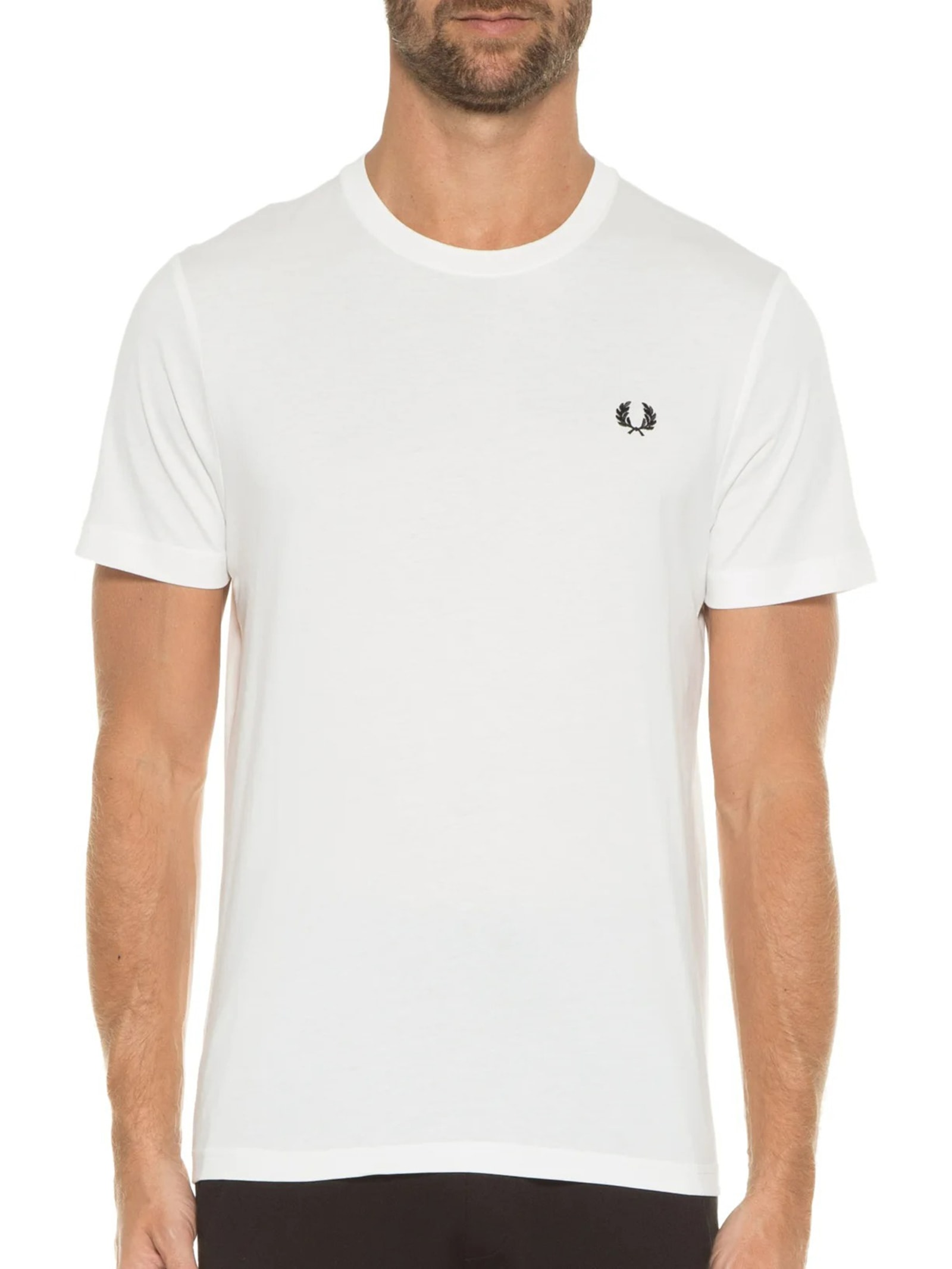 Camiseta Básica Masculina Regular Fit Gola Careca Em Algodão Branco Fred Perry