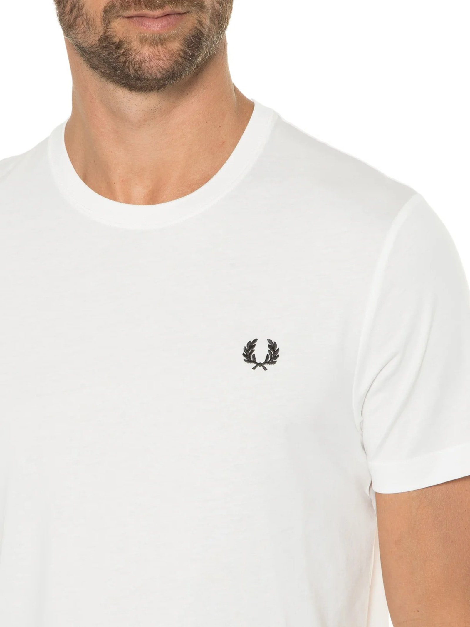 Camiseta Básica Masculina Regular Fit Gola Careca Em Algodão Branco Fred Perry