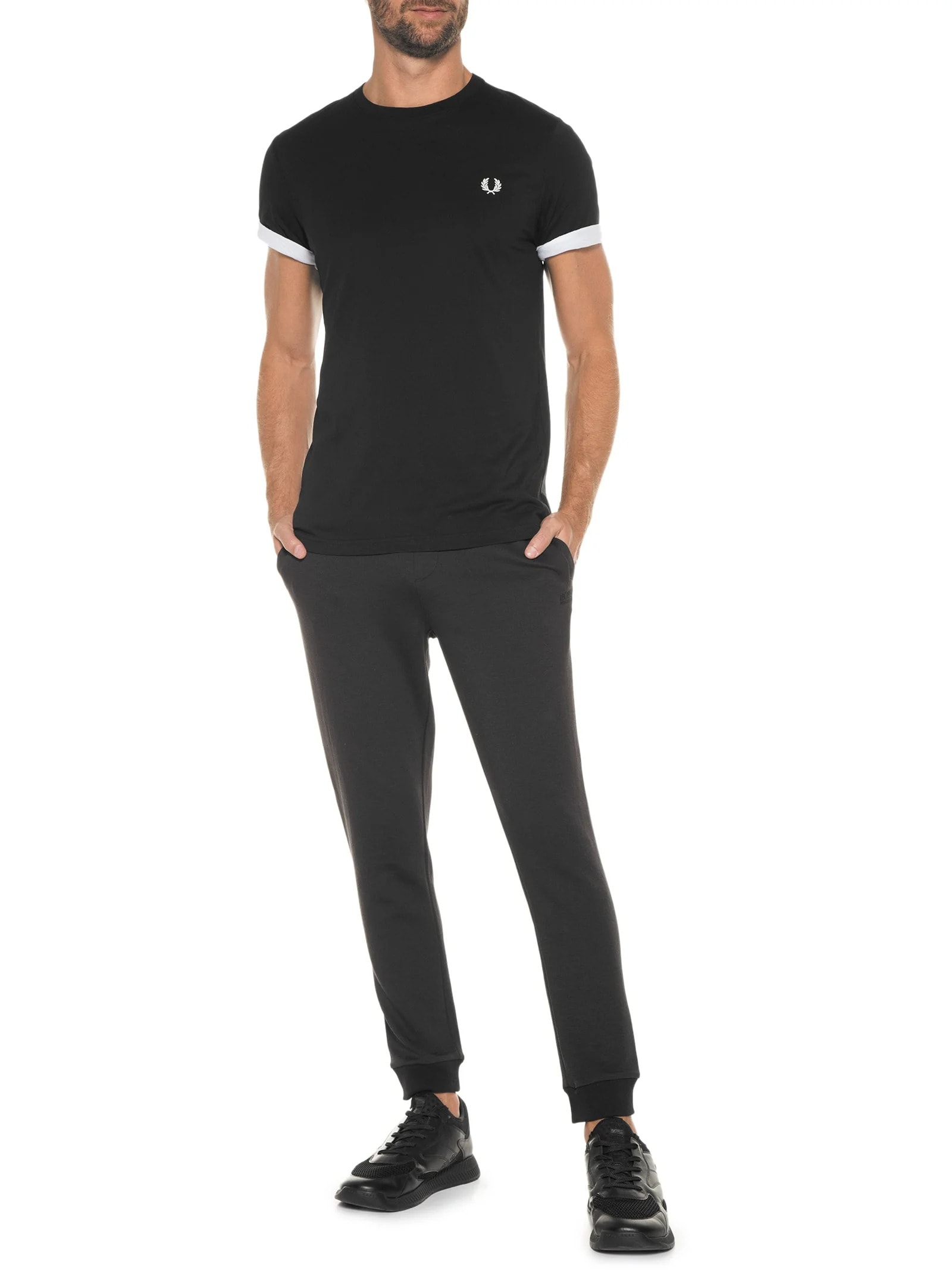Camiseta Básica Masculina Regular Fit Gola Careca Em Algodão Preto Fred Perry