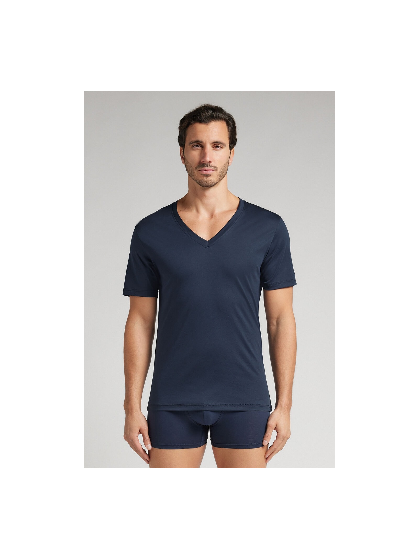 Camiseta Com Decote v Em Algodão Premium Azul Intimissimi