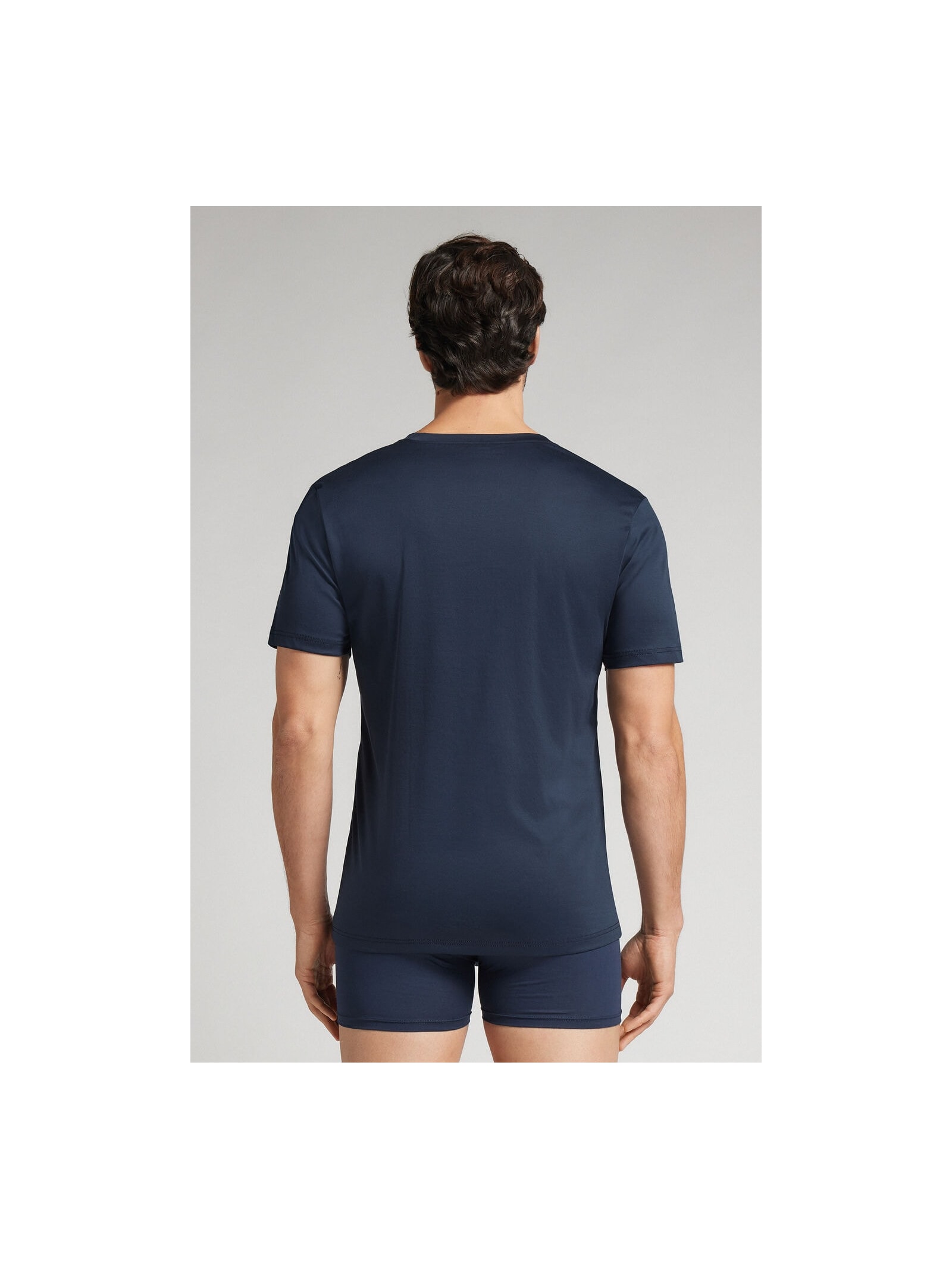 Camiseta Com Decote v Em Algodão Premium Azul Intimissimi