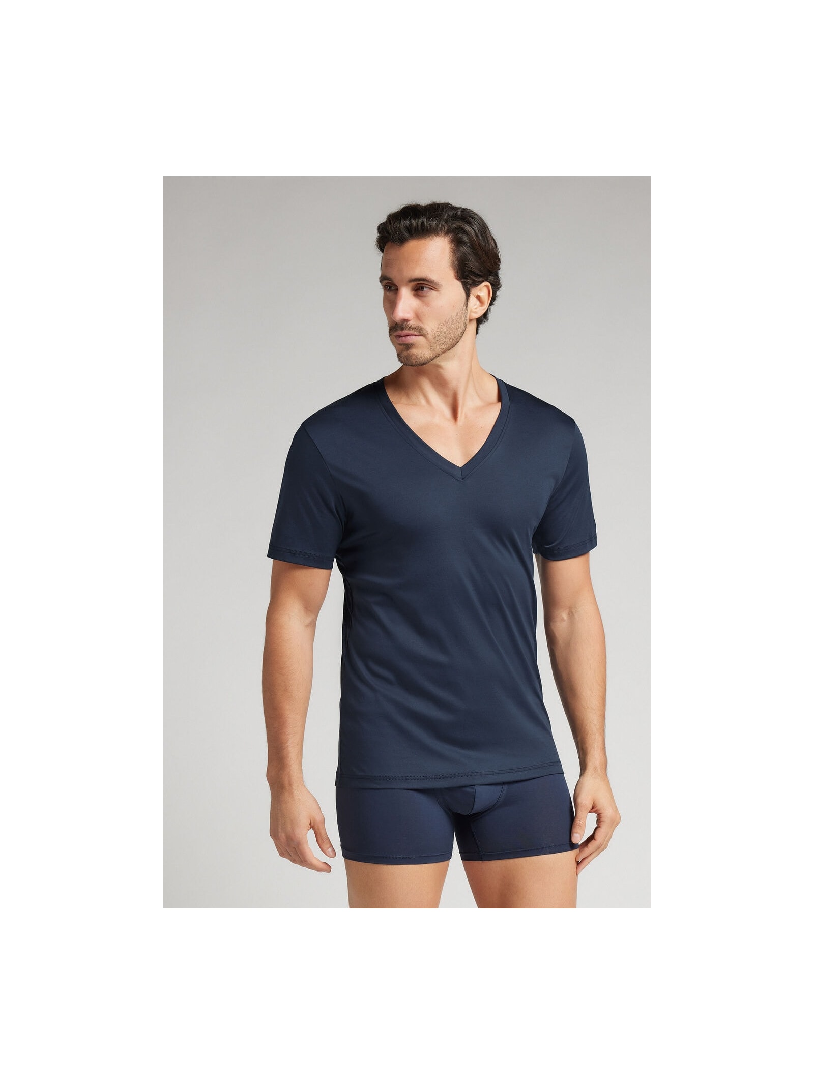 Camiseta Com Decote v Em Algodão Premium Azul Intimissimi