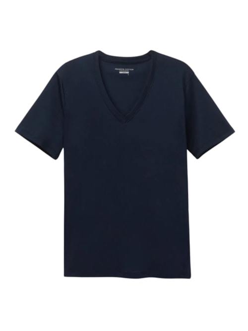Camiseta Com Decote v Em Algodão Premium – Azul