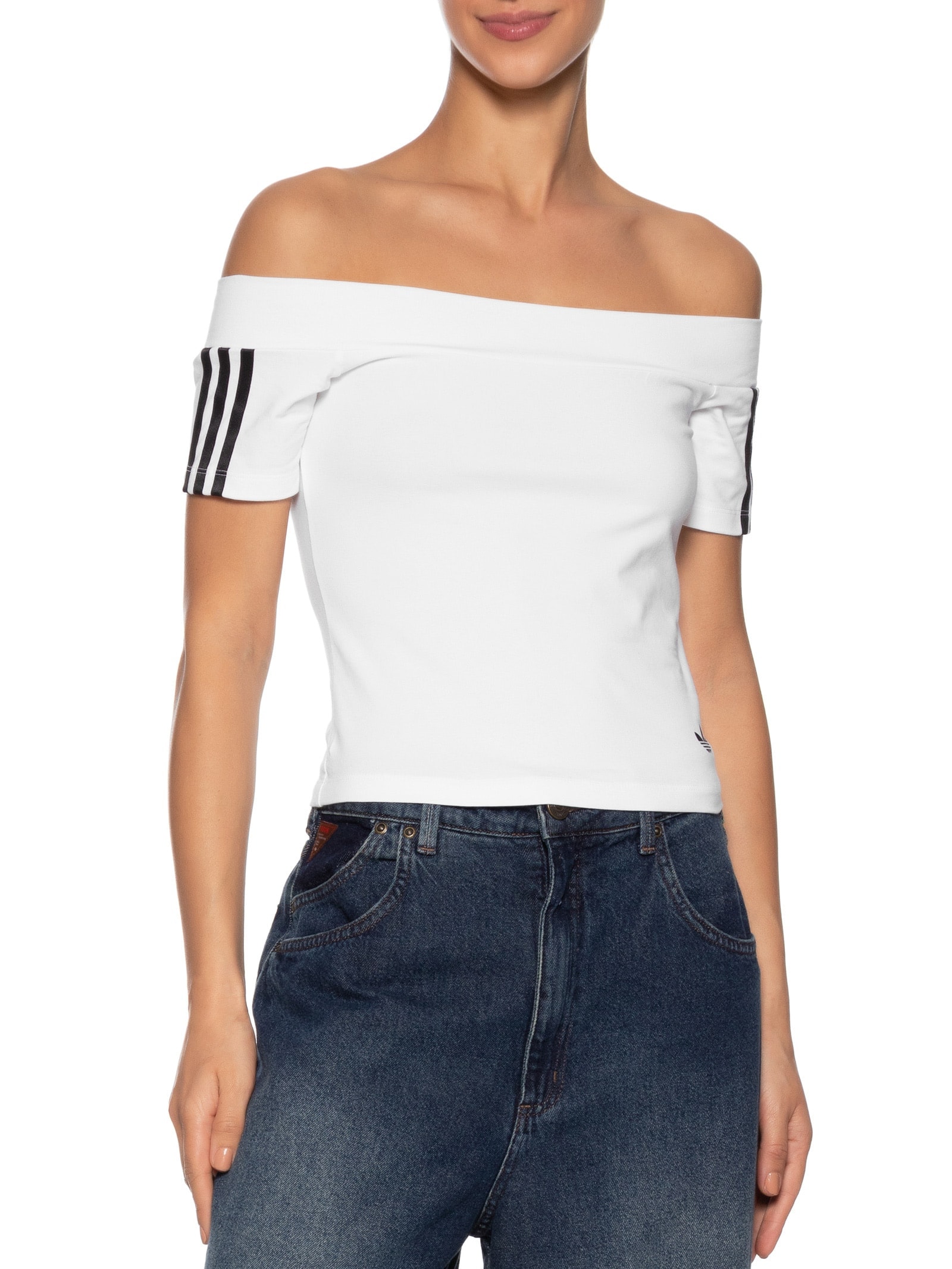 Camiseta Cropped Bandeau Branco Adidas Originals