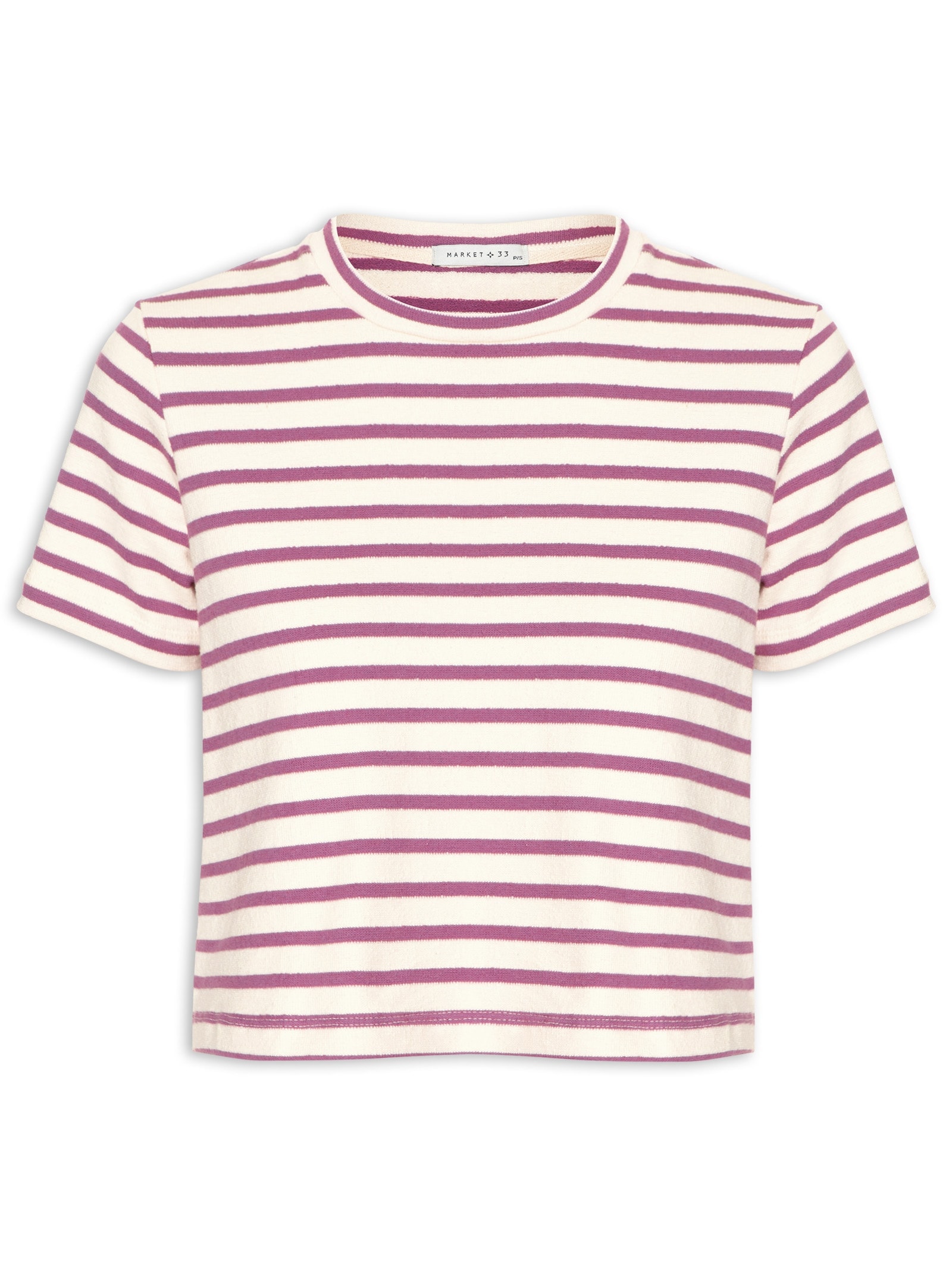 Camiseta Cropped Listrada Femnina Lilás Market 33