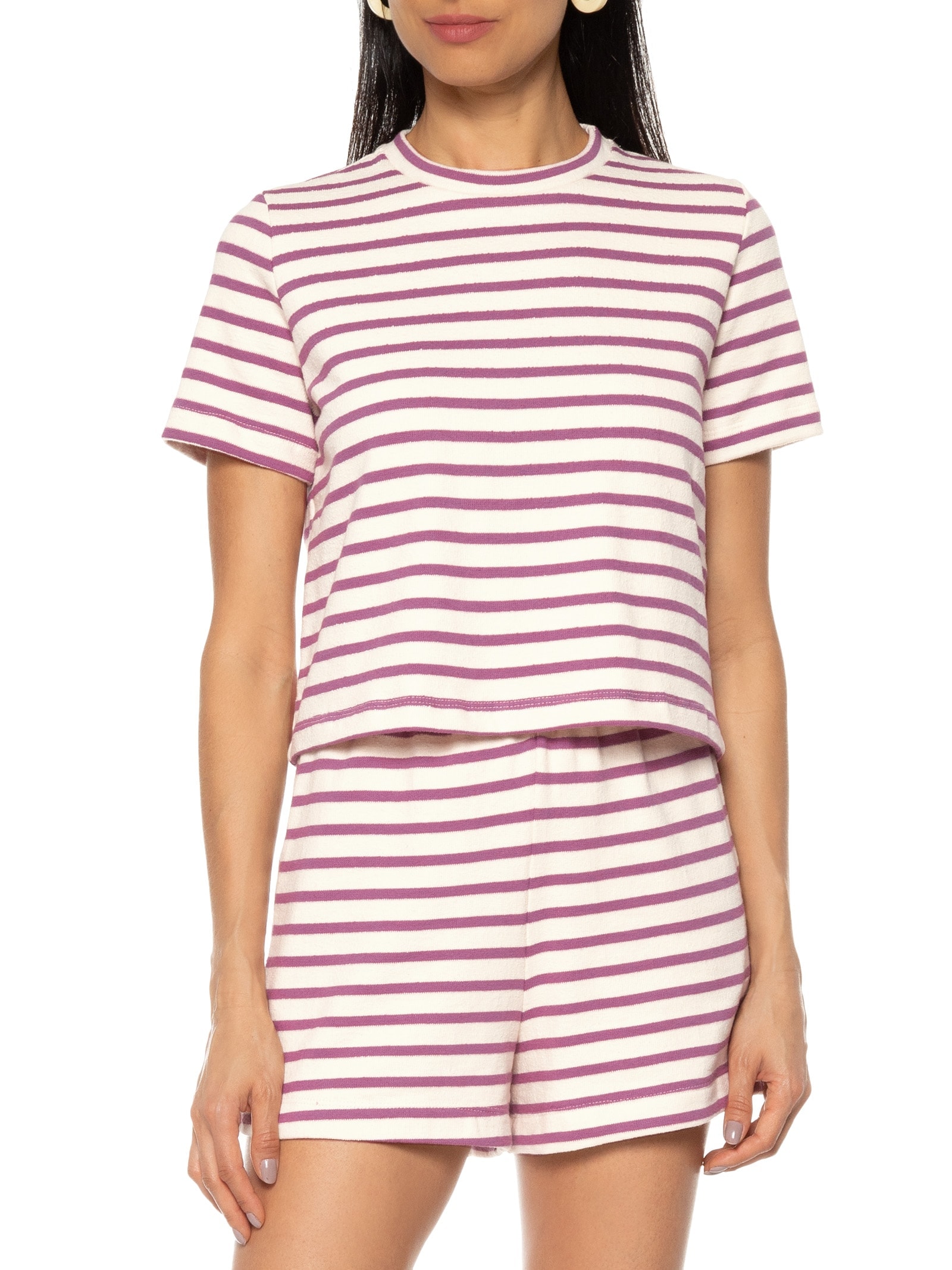 Camiseta Cropped Listrada Femnina Lilás Market 33