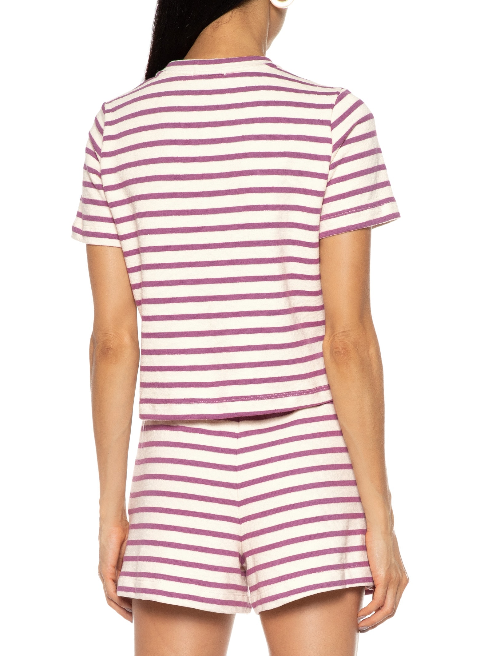 Camiseta Cropped Listrada Femnina Lilás Market 33