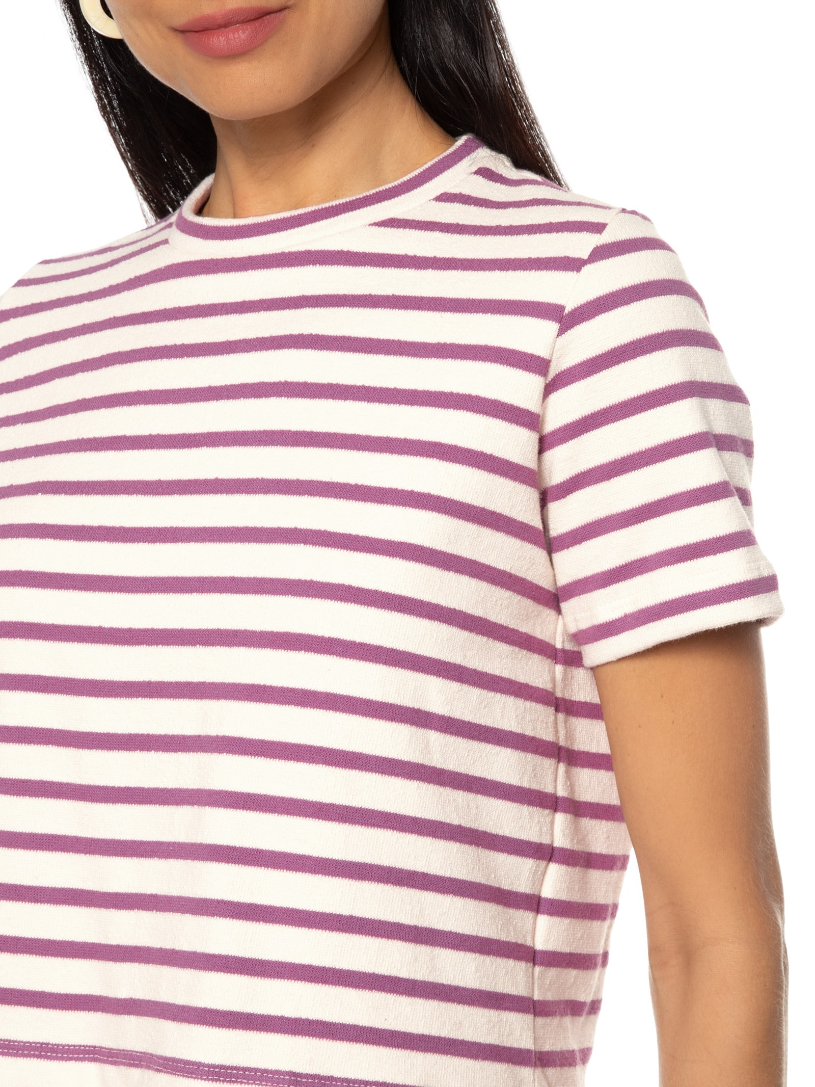 Camiseta Cropped Listrada Femnina Lilás Market 33