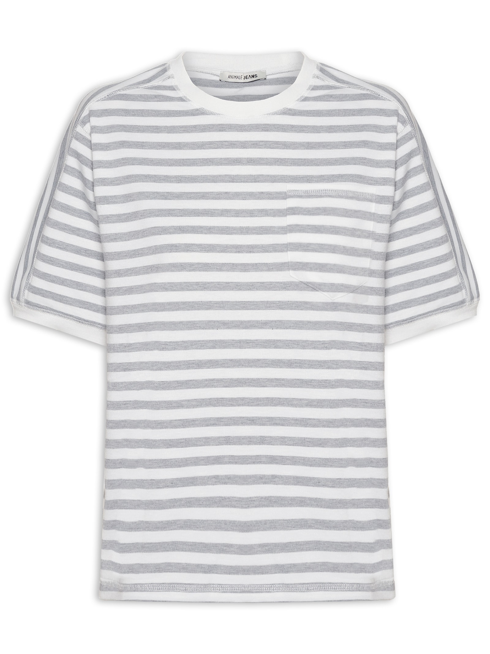 Camiseta De Malha Listrada Com Bolso Cinza Animale Jeans
