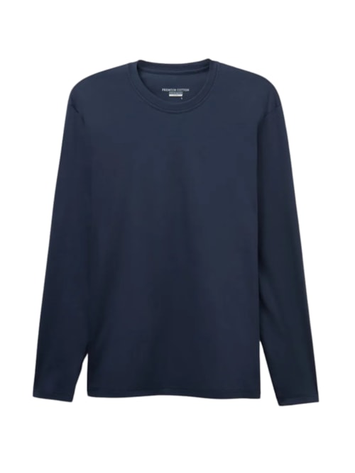 Camiseta De Manga Comprida Em Algodão Premium – Azul