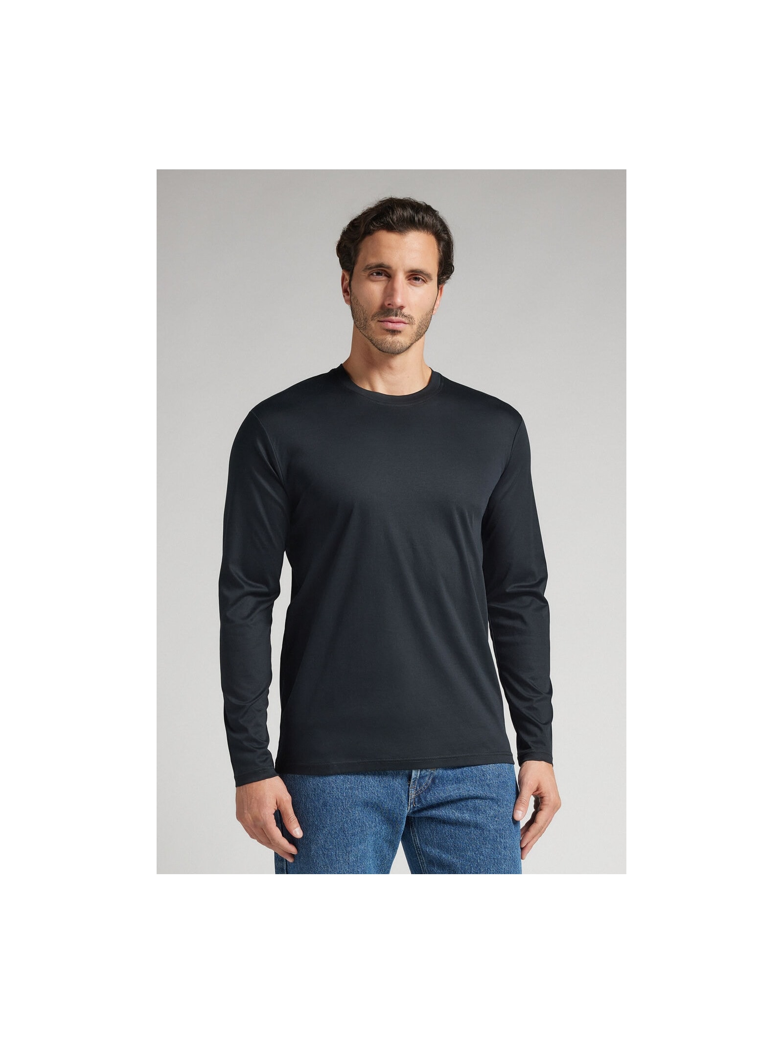 Camiseta De Manga Comprida Em Algodão Premium Preto Intimissimi