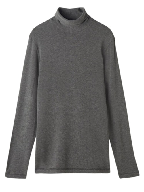 Camiseta De Manga Comprida Em Modal Cashmere Gola Alta – Cinza Escuro