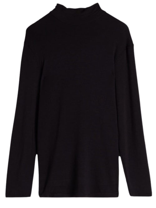 Camiseta De Manga Comprida Em Modal Cashmere Gola Alta - Preto