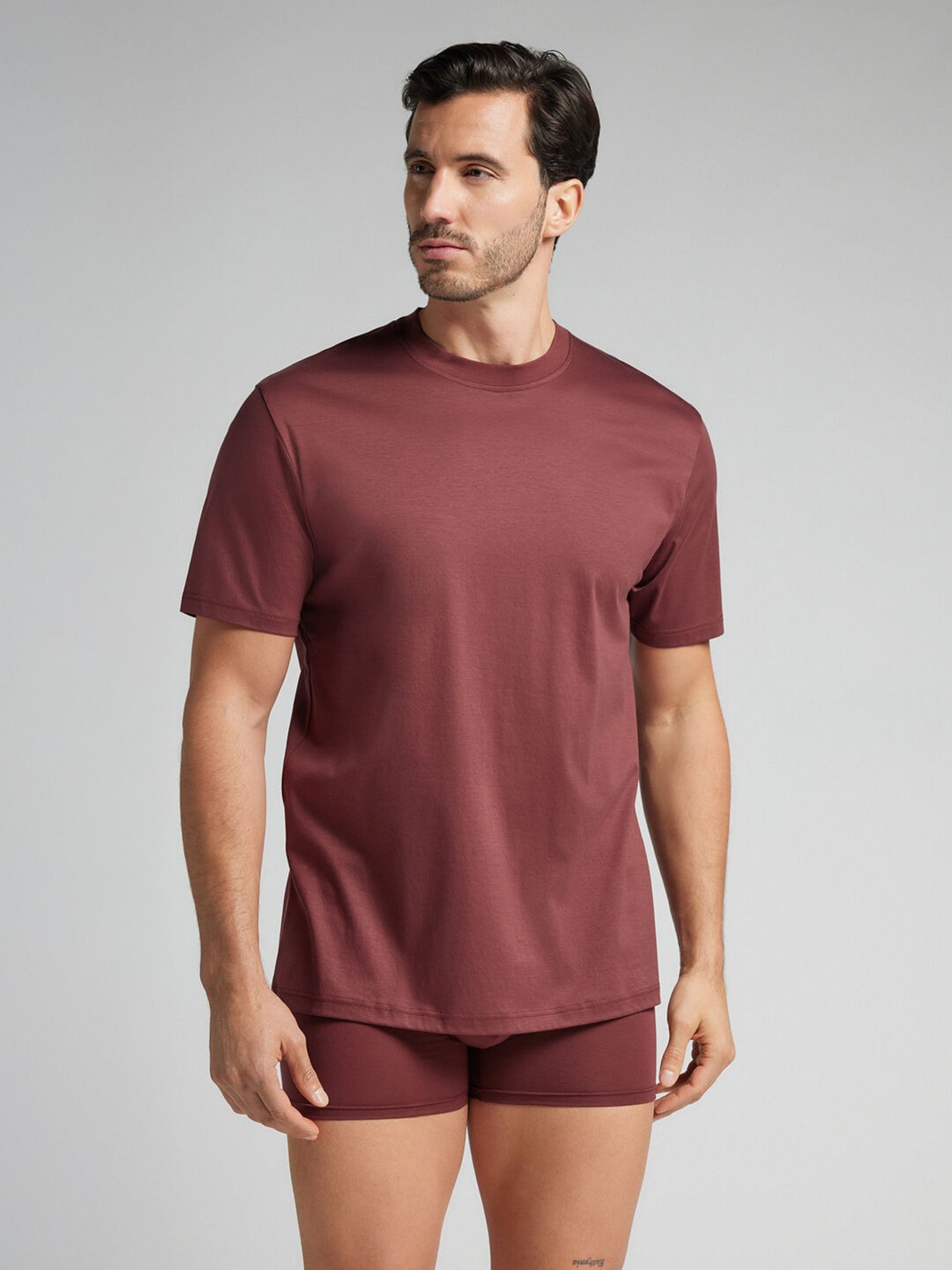 Camiseta De Manga Curta Em Algodão Premium Superlight Marrom Intimissimi
