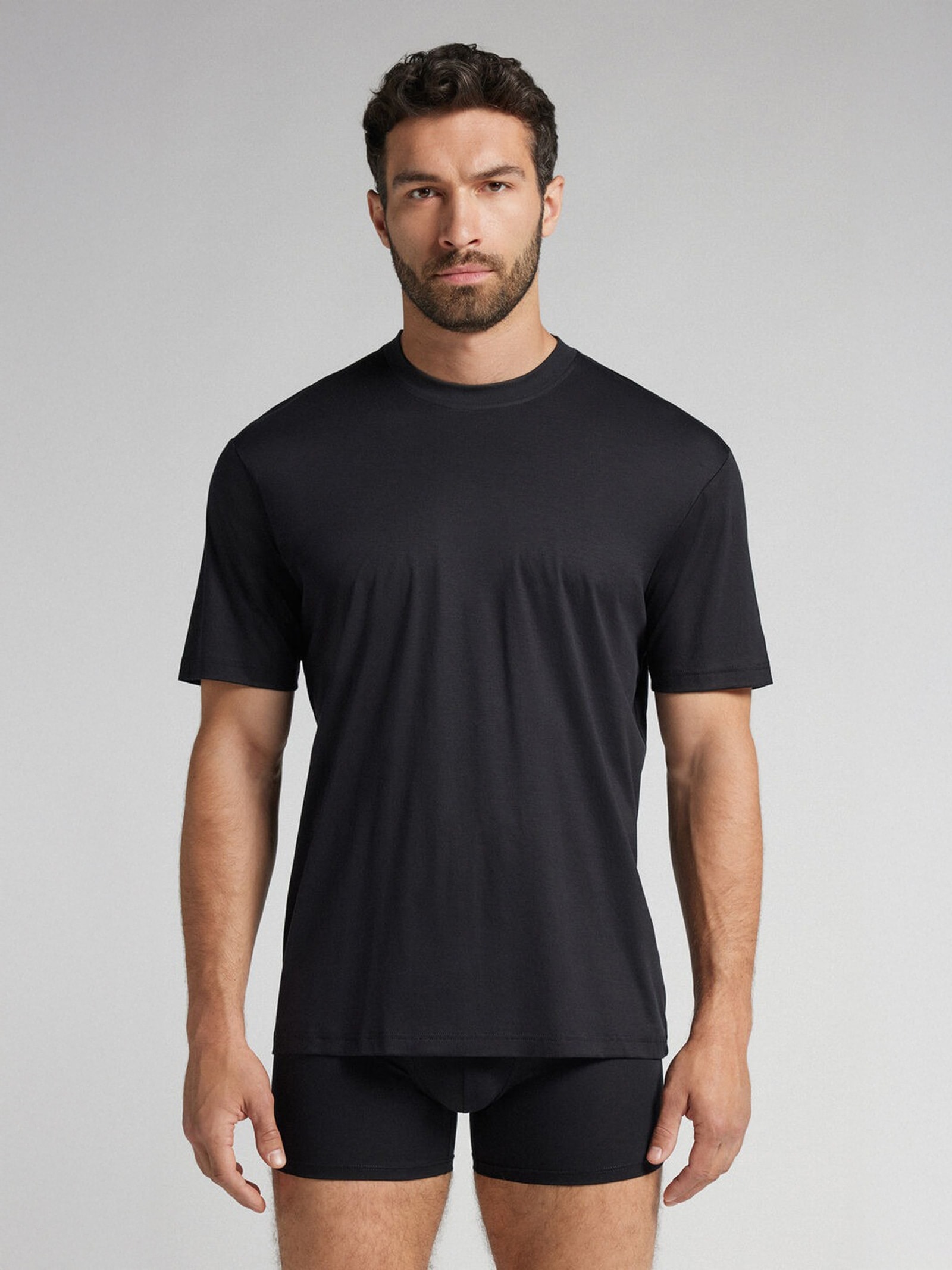 Camiseta De Manga Curta Em Algodão Premium Superlight Preto Intimissimi