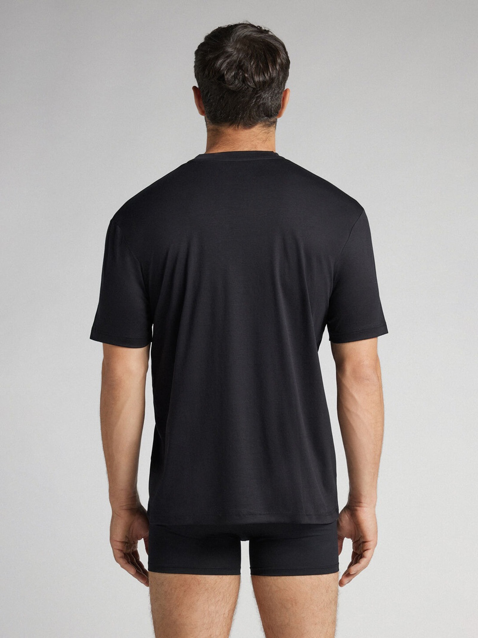 Camiseta De Manga Curta Em Algodão Premium Superlight Preto Intimissimi