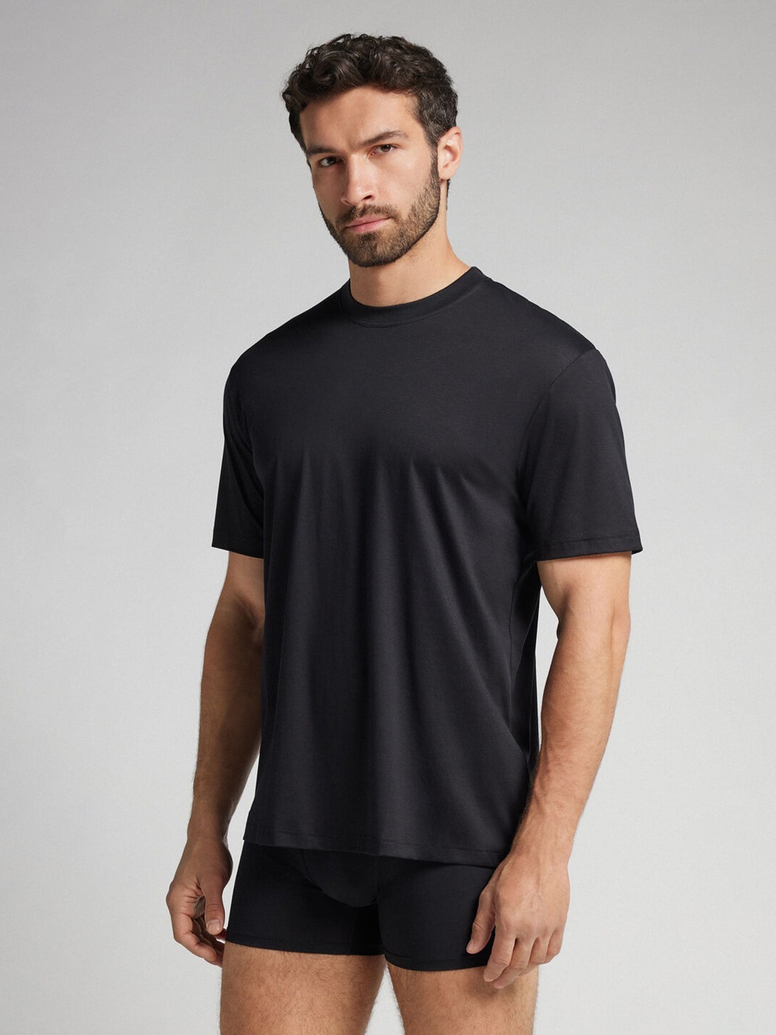 Camiseta De Manga Curta Em Algodão Premium Superlight Preto Intimissimi