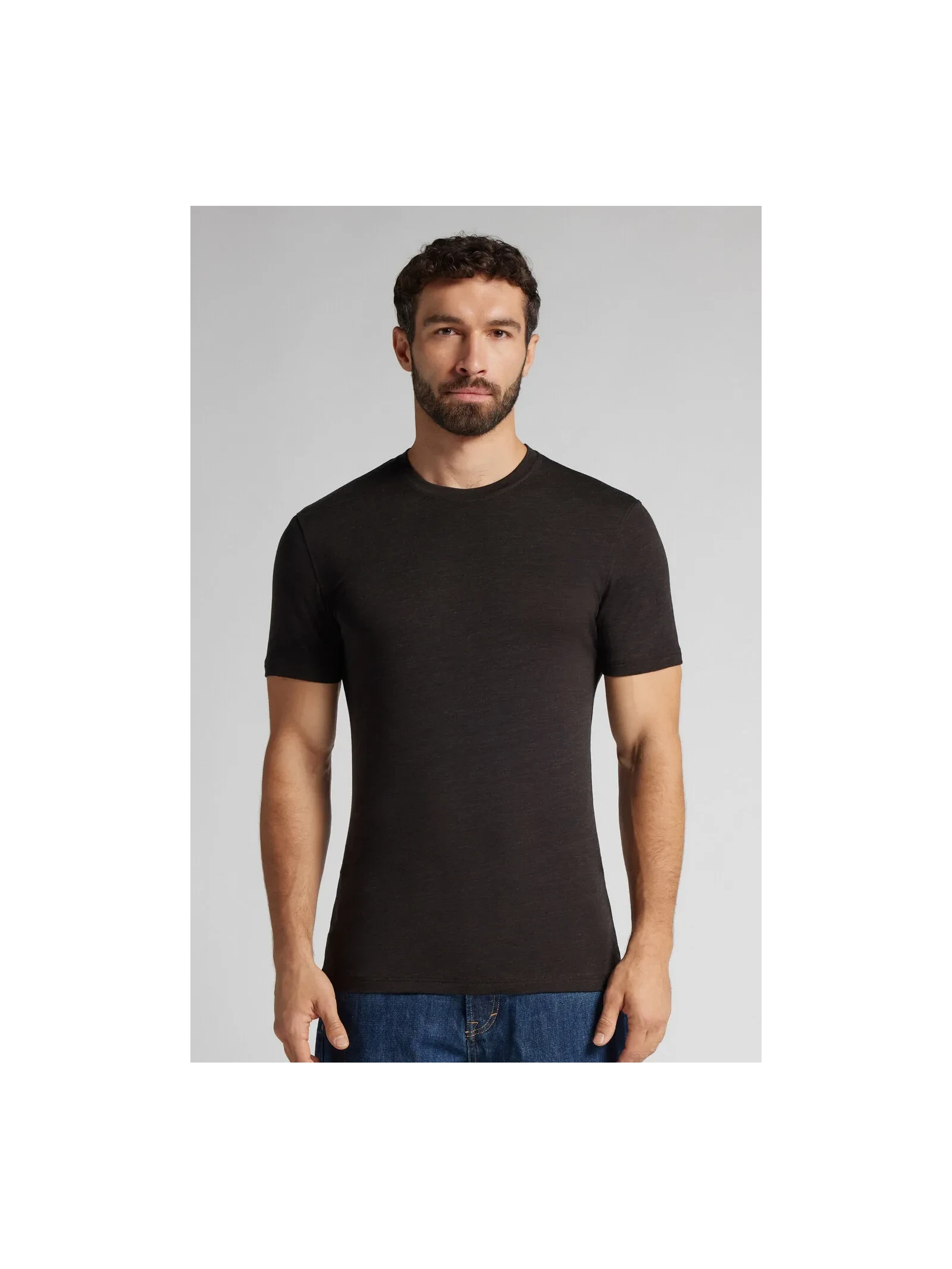 Camiseta De Manga Curta Em Lã Merino Elástica Marrom Intimissimi