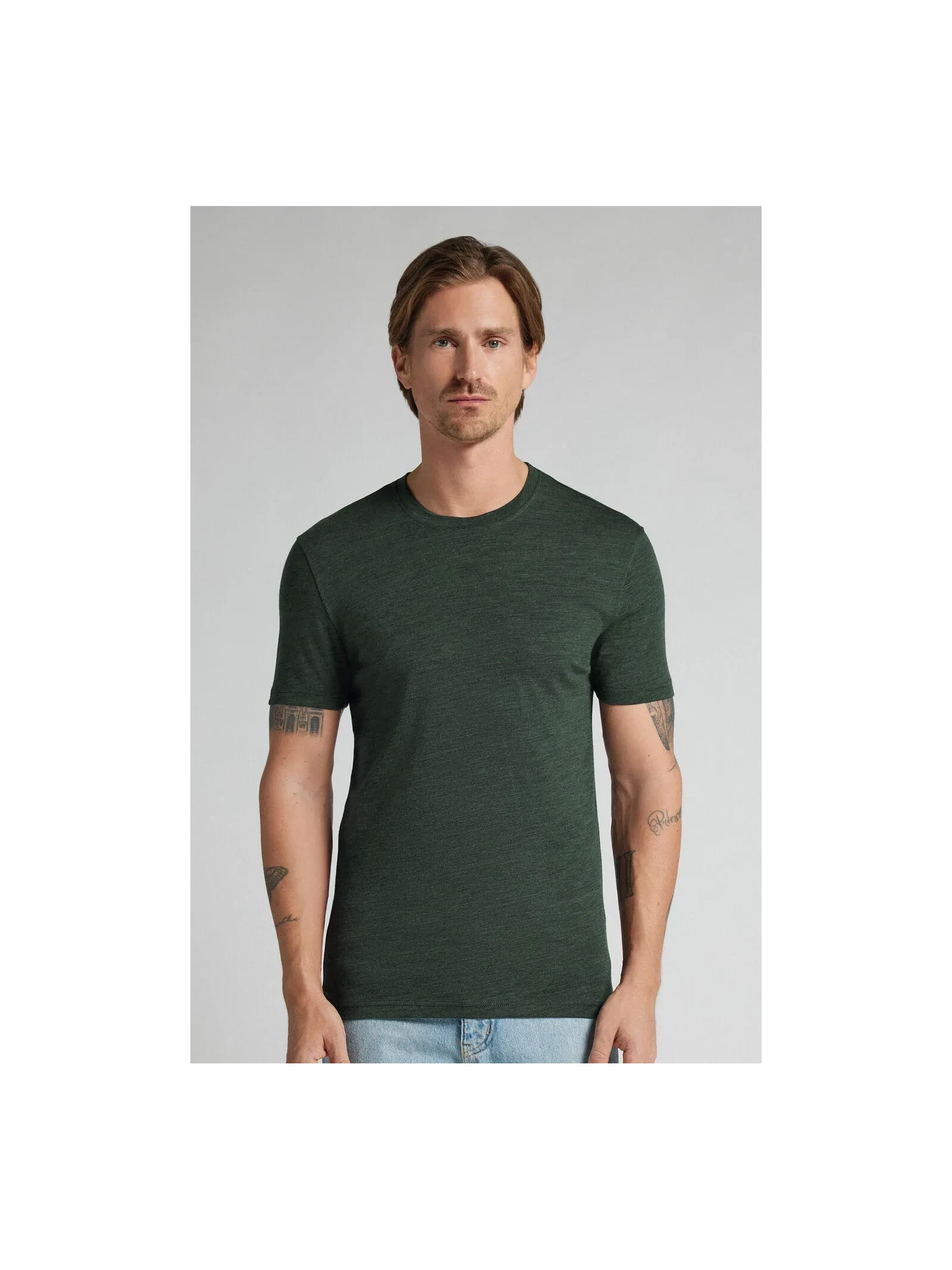 Camiseta De Manga Curta Em Lã Merino Elástica Verde Intimissimi