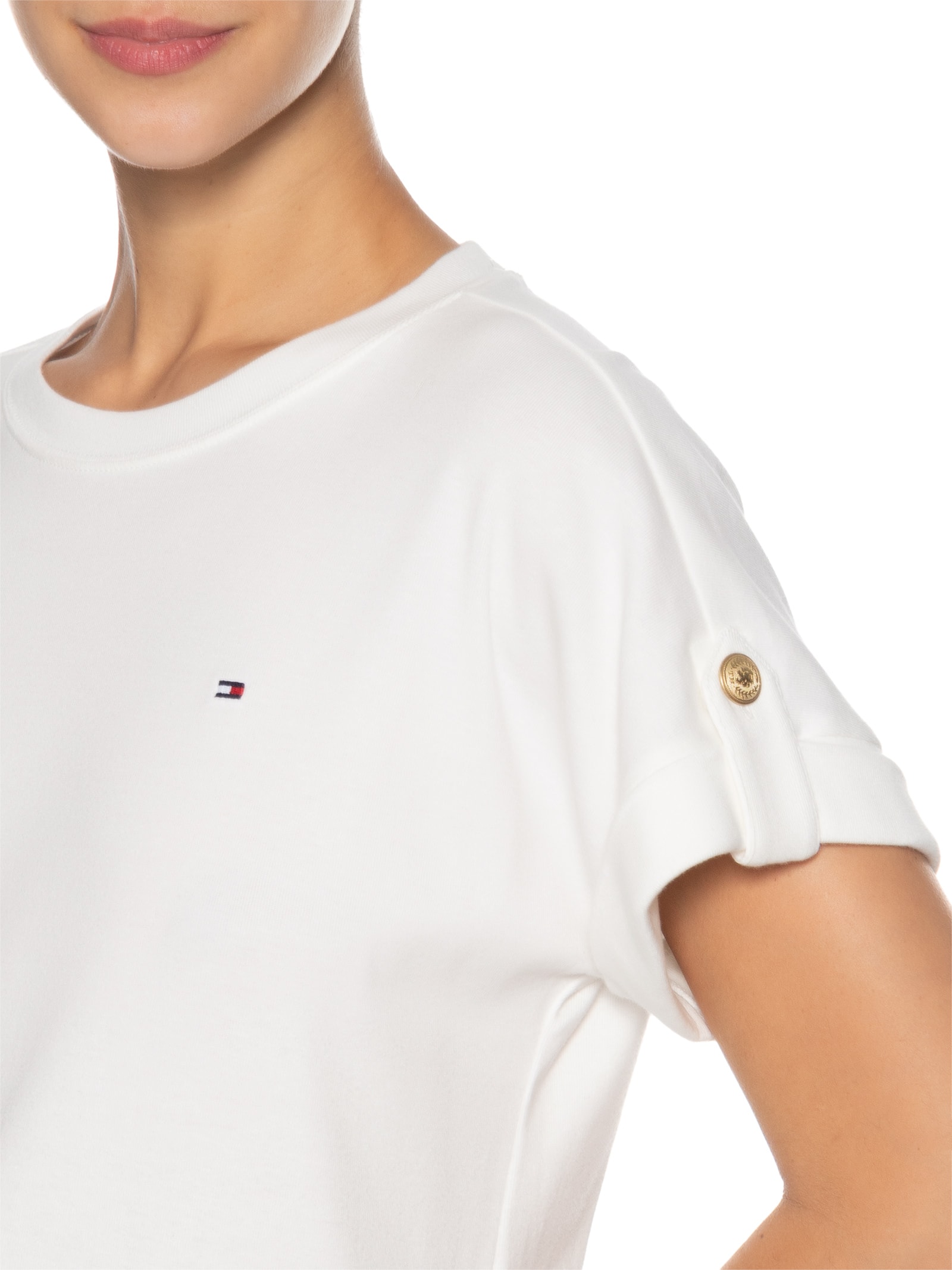 Camiseta Feminina 1x1 Roll Tag Branco Tommy Hilfiger