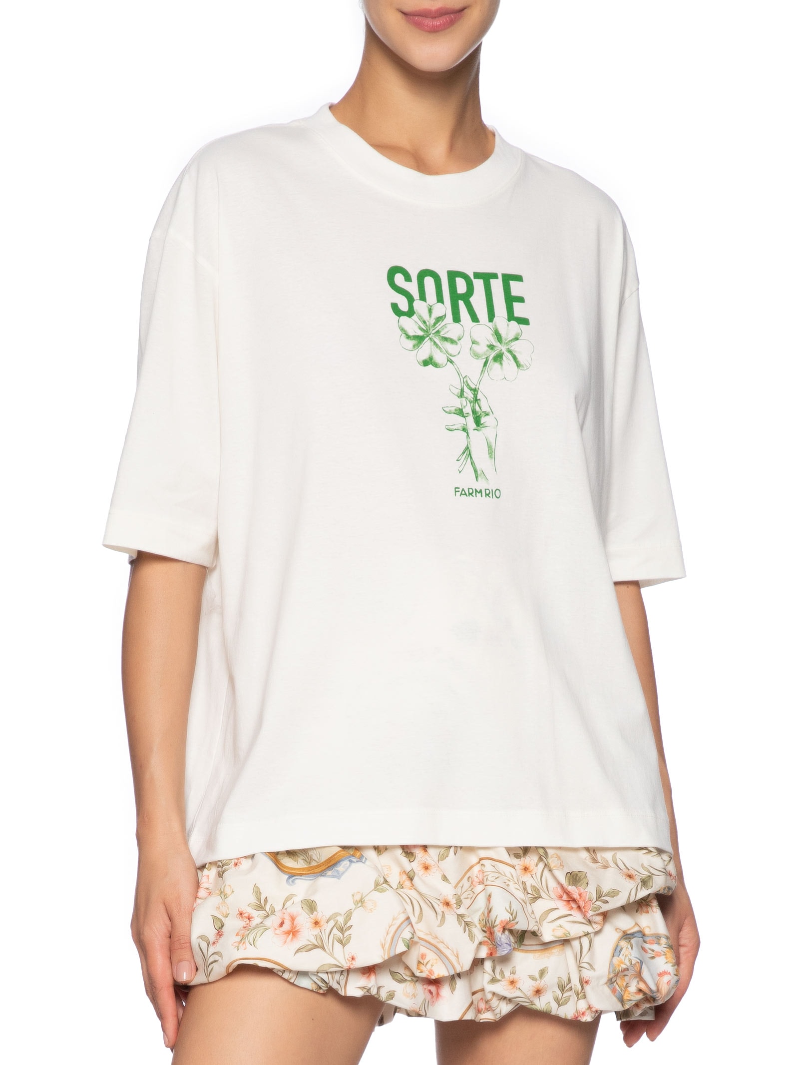 Camiseta Feminina Ampla Sorte Branco Farm