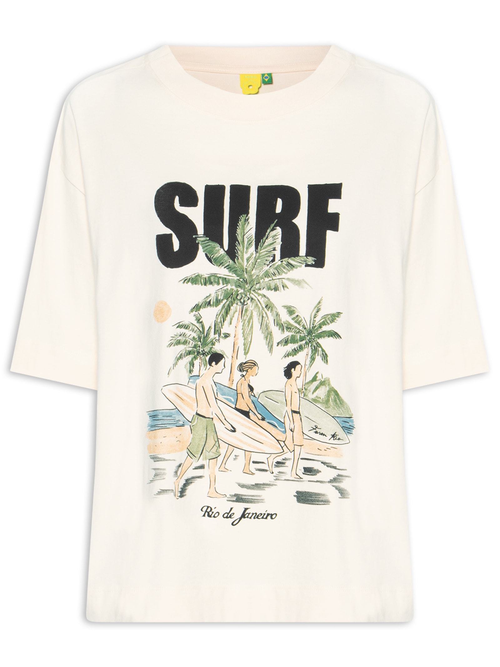Camiseta Feminina Ampla Surf Rio Bege Farm