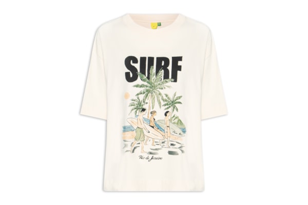 Camiseta Feminina Ampla Surf Rio - Bege
