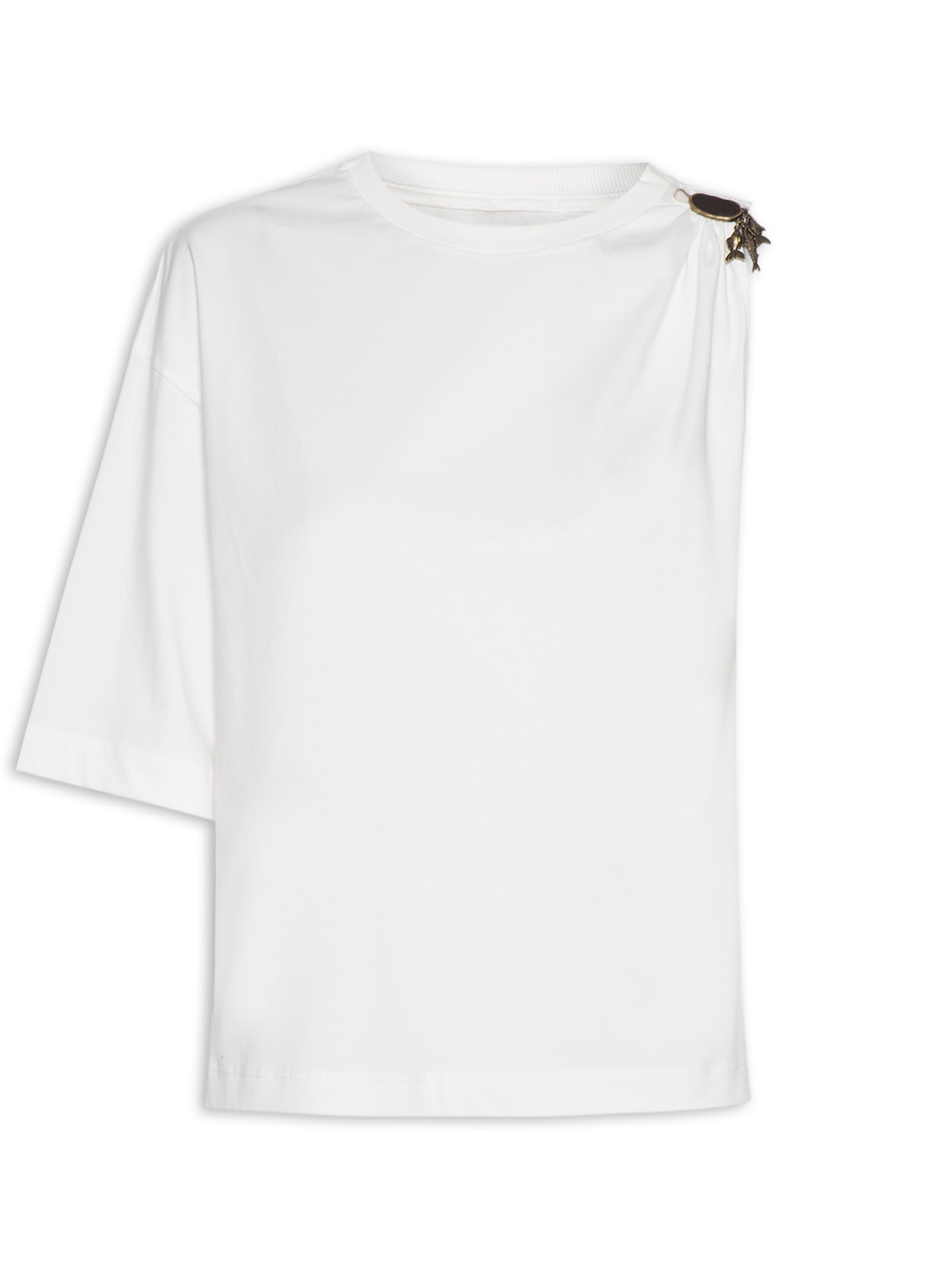 Camiseta Feminina Assimétrica Com Metal Off White My Favorite