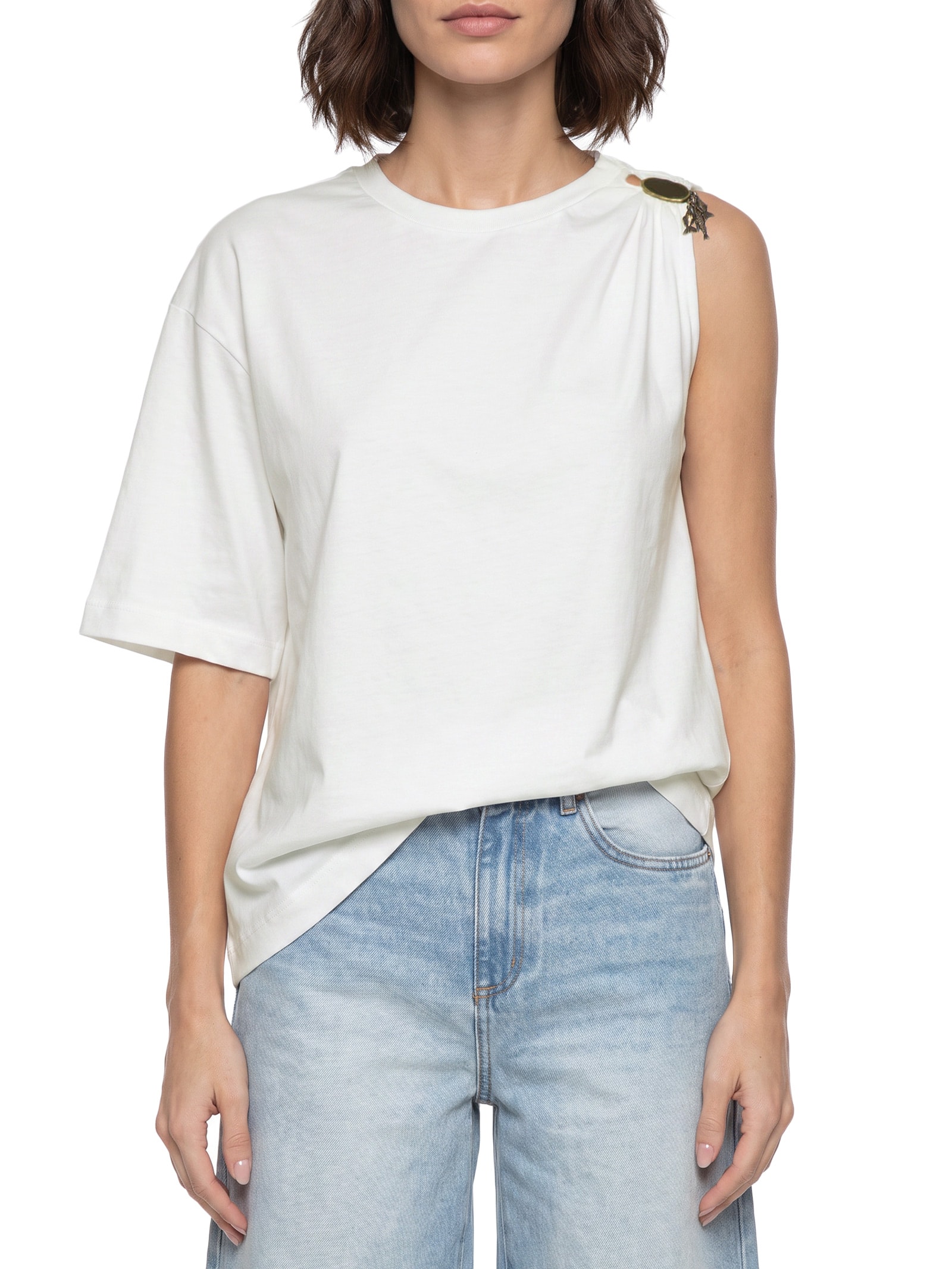 Camiseta Feminina Assimétrica Com Metal Off White My Favorite