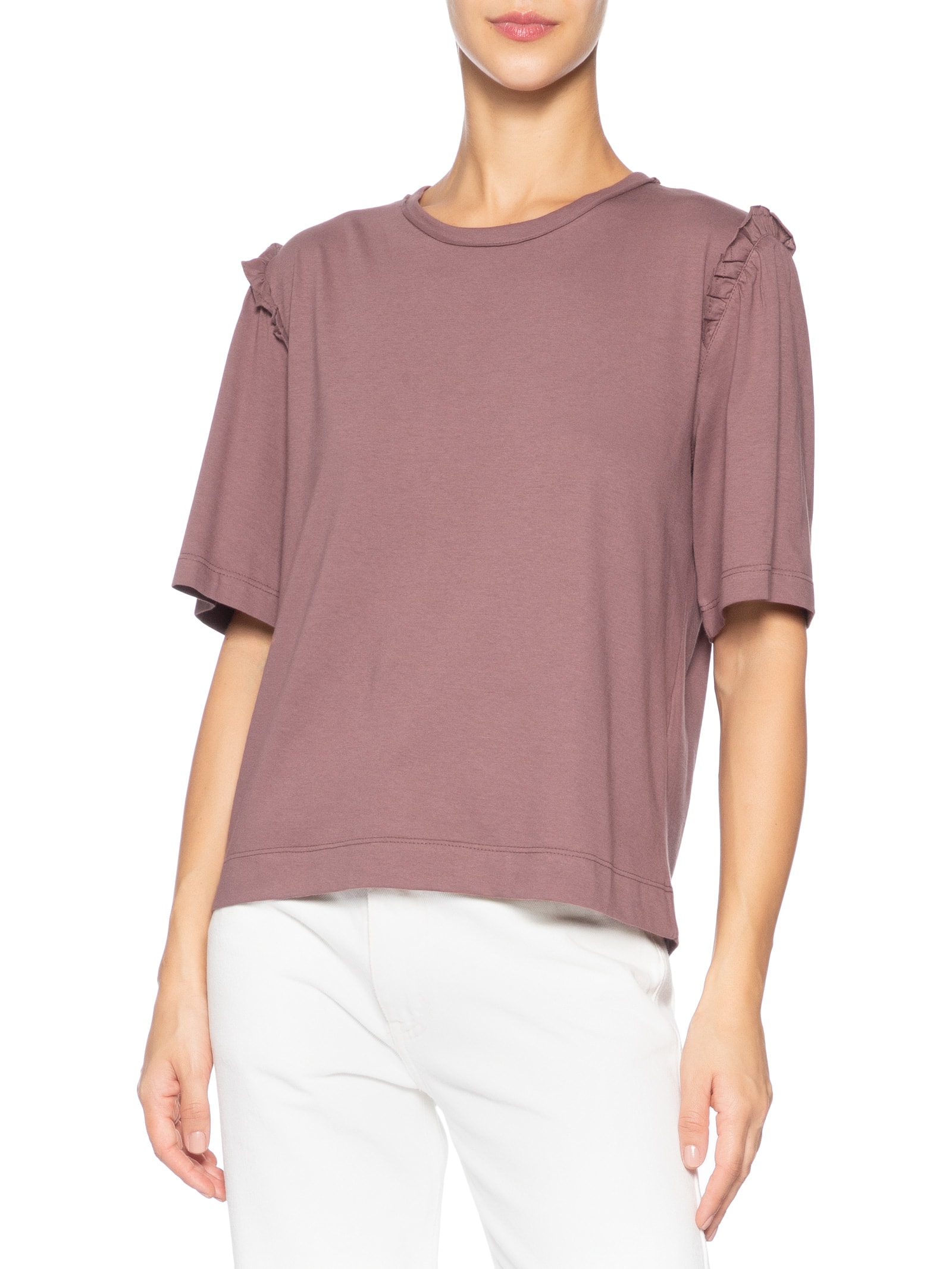 Camiseta Feminina Babado Manga Marrom Animale