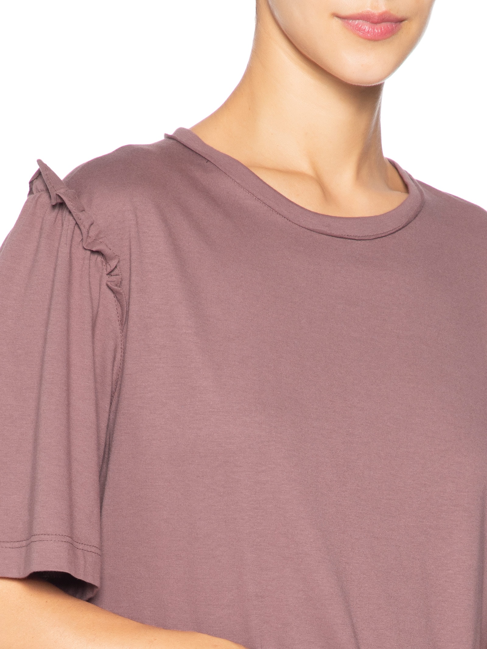 Camiseta Feminina Babado Manga Marrom Animale