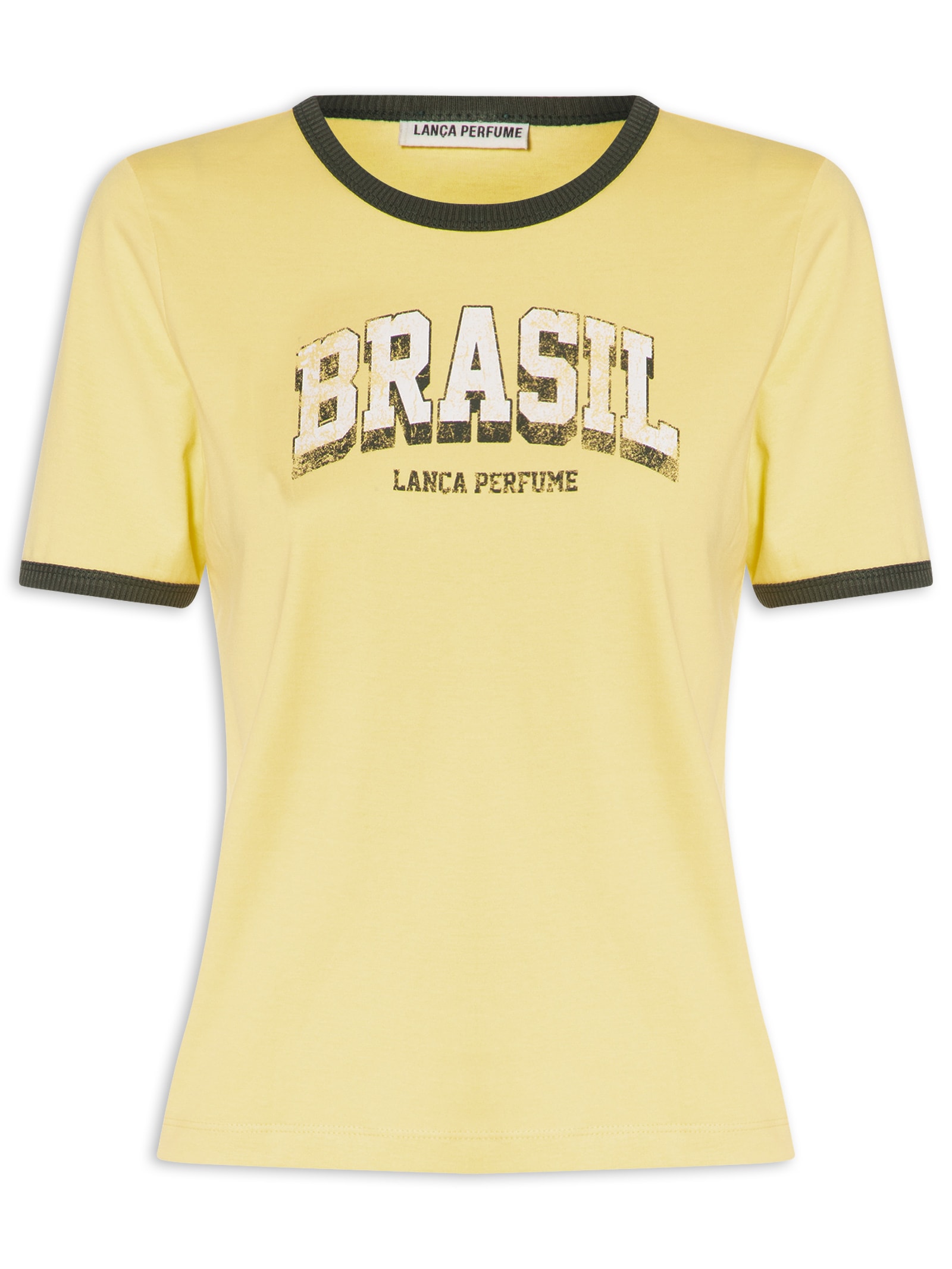 Camiseta Feminina Baby Look Bicolor Amarelo Lança Perfume