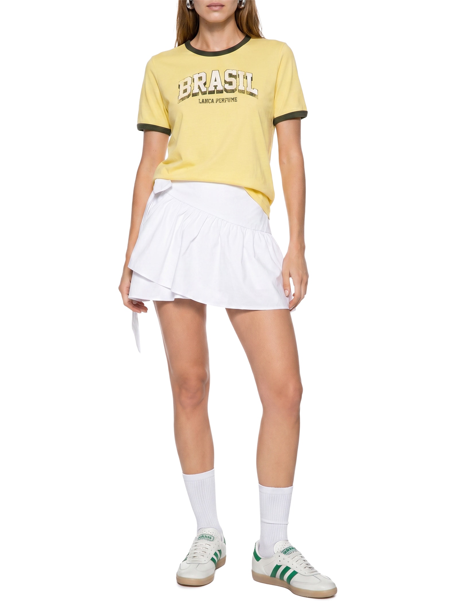 Camiseta Feminina Baby Look Bicolor Amarelo Lança Perfume