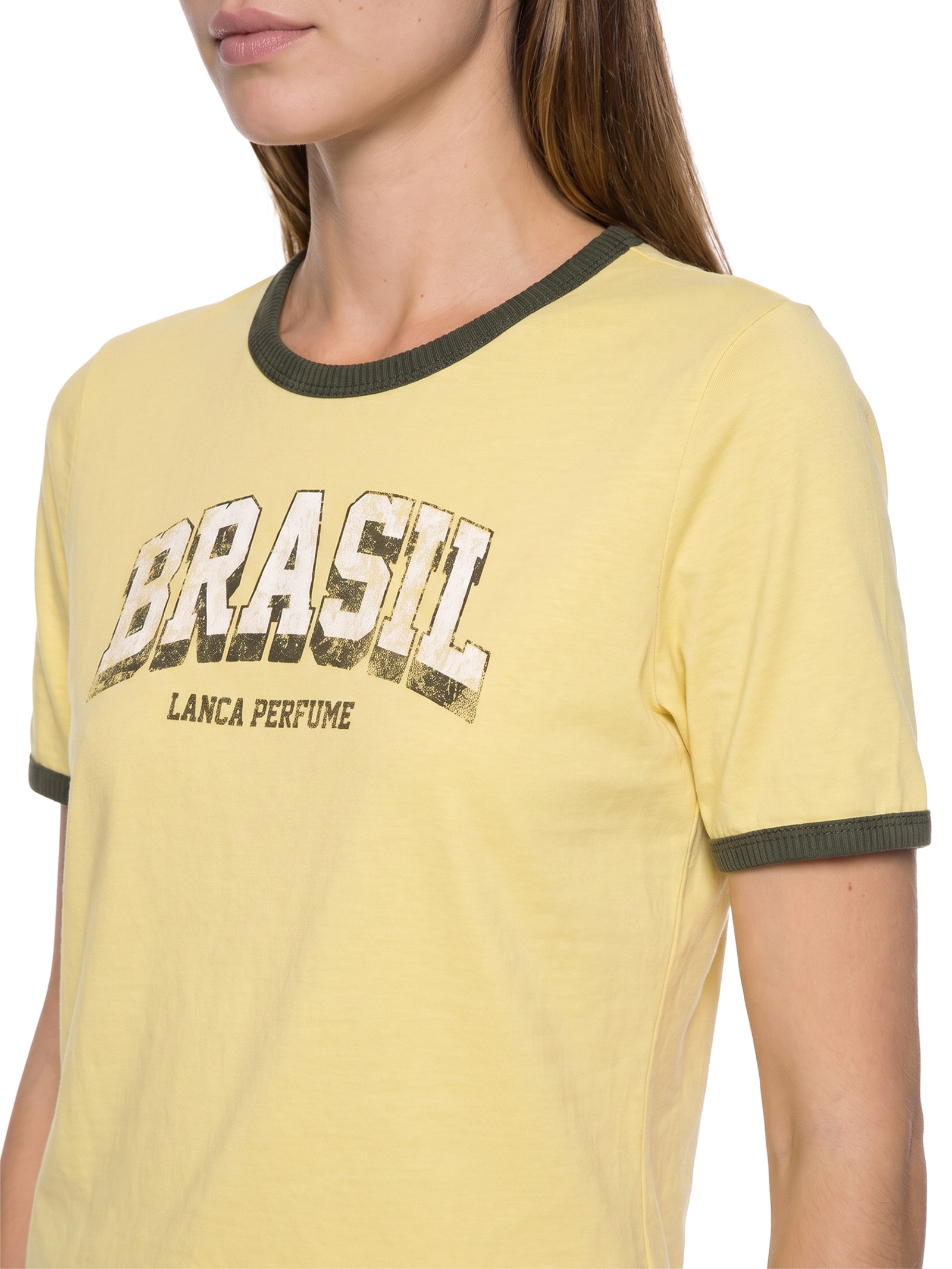 Camiseta Feminina Baby Look Bicolor Amarelo Lança Perfume