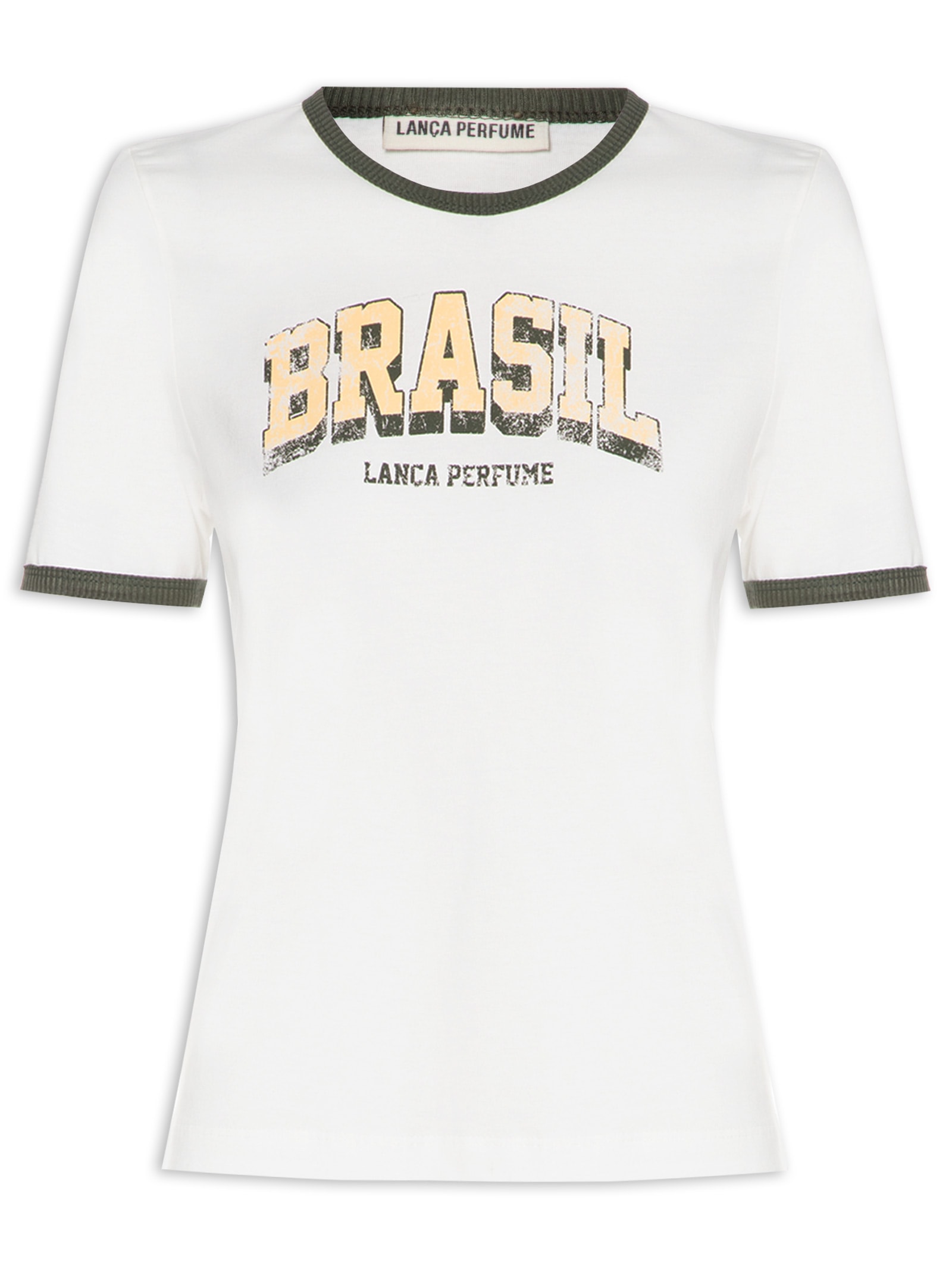 Camiseta Feminina Baby Look Bicolor Off White Lança Perfume