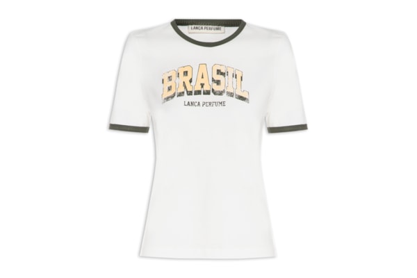 Camiseta Feminina Baby Look Brasil Bicolor - Off White