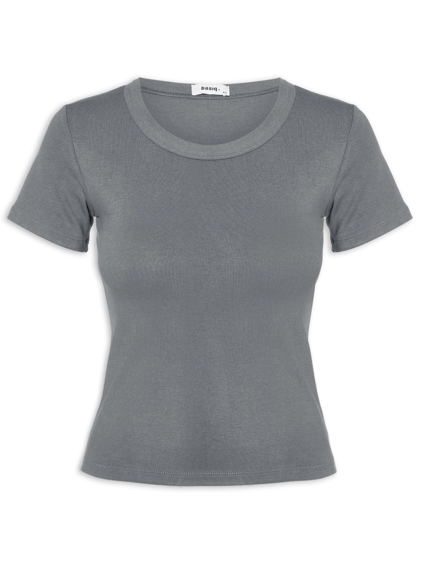 Camiseta Feminina Baby Look Canelada Cinza Basiq