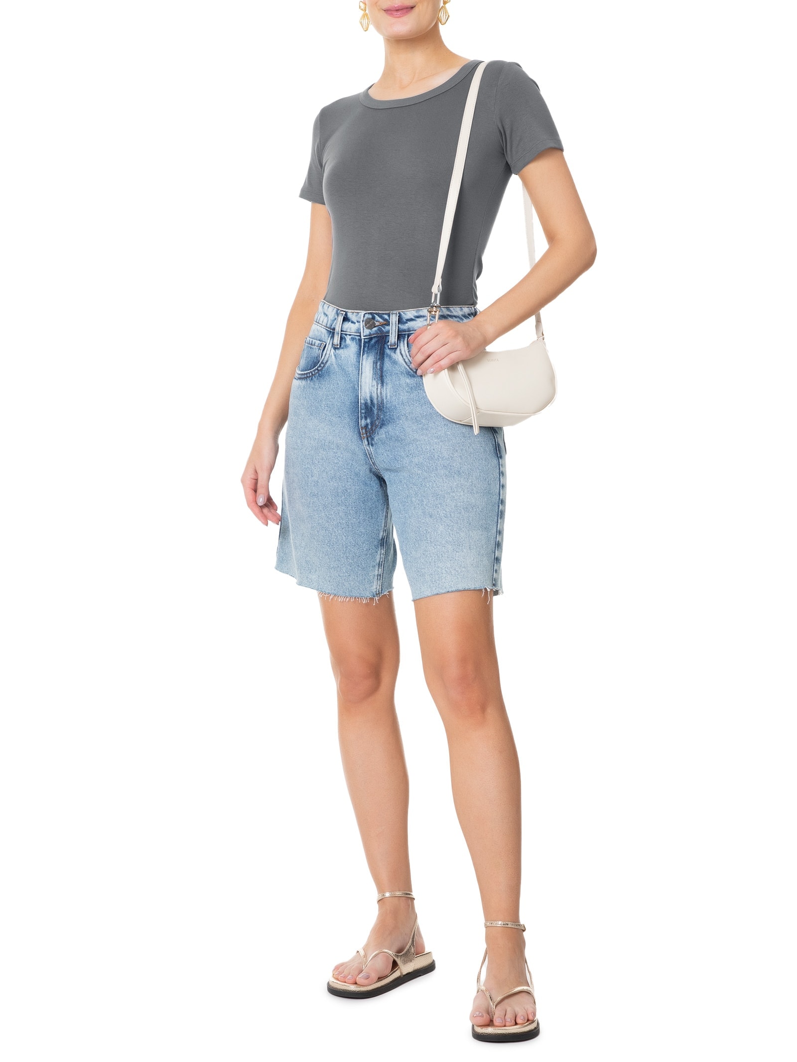 Camiseta Feminina Baby Look Canelada Cinza Basiq