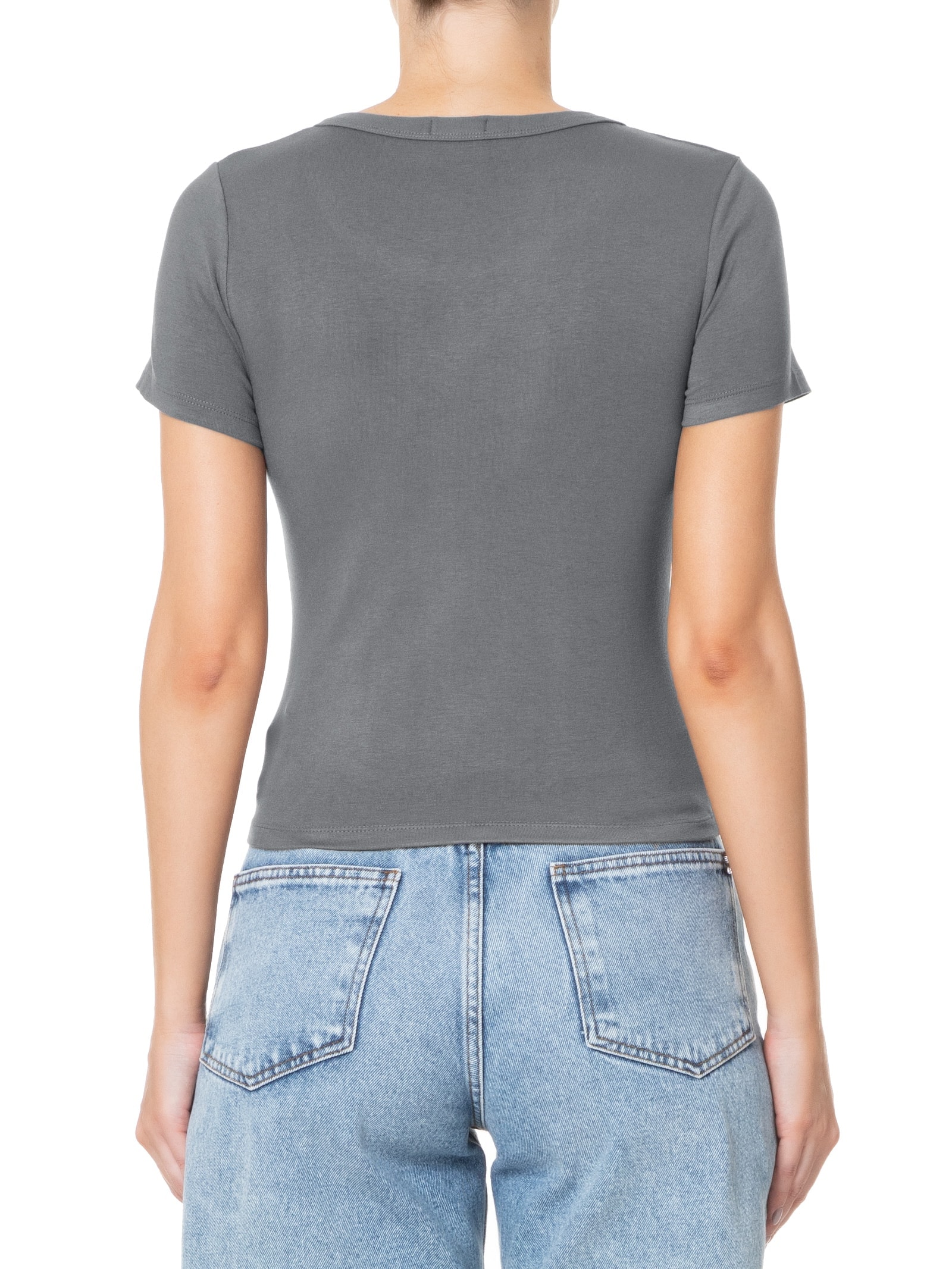 Camiseta Feminina Baby Look Canelada Cinza Basiq