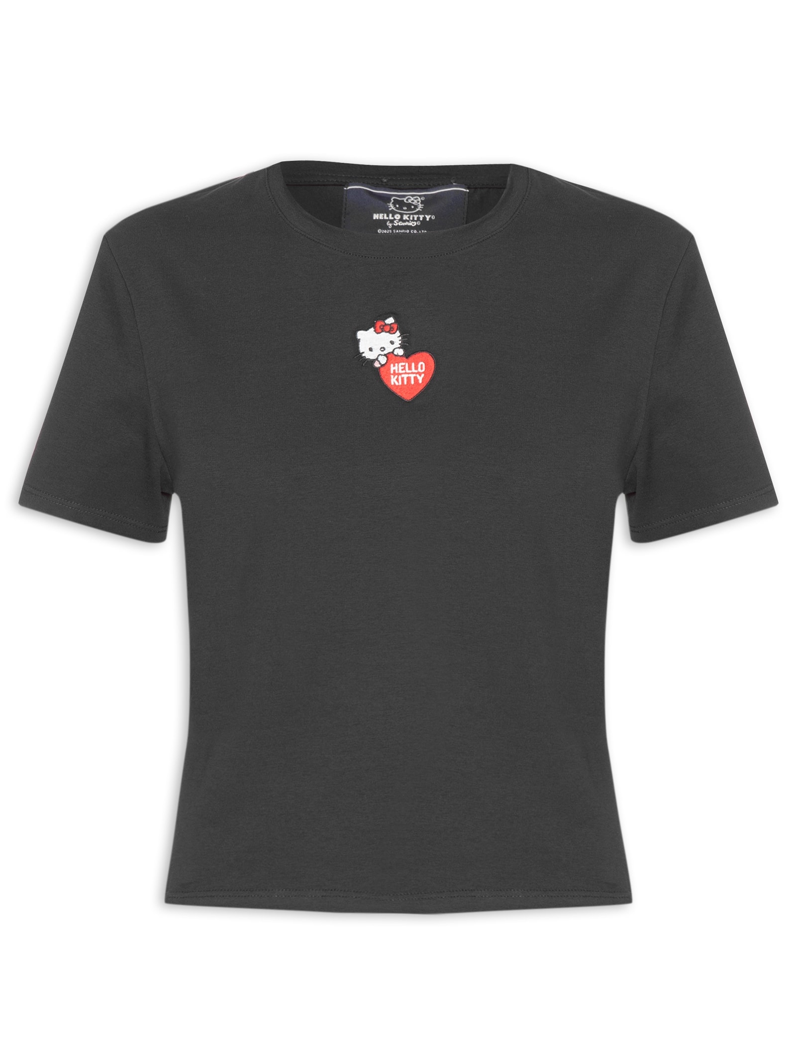 Camiseta Feminina Baby Look com Bordado Preto My Favorite Things + Hello Kitty