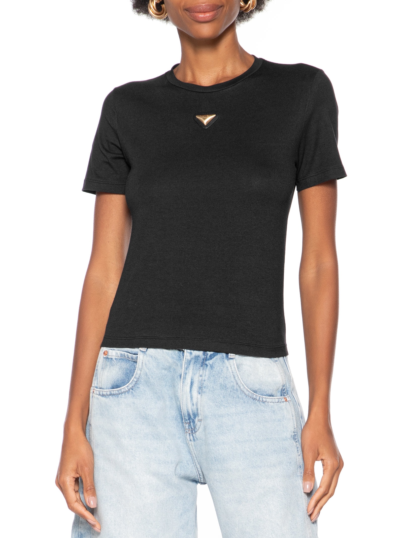 Camiseta Feminina Baby Look Com Placa Preto Lança Perfume