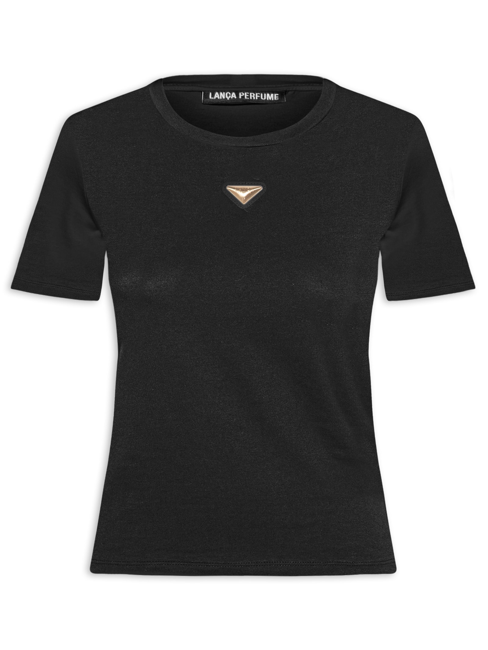 Camiseta Feminina Baby Look Com Placa Preto Lança Perfume