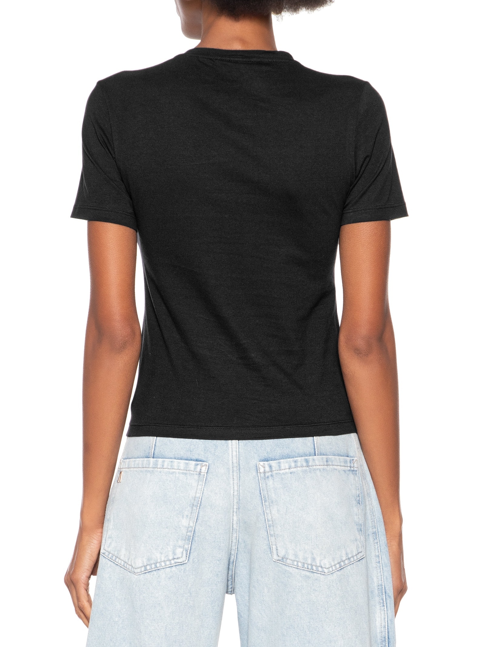 Camiseta Feminina Baby Look Com Placa Preto Lança Perfume