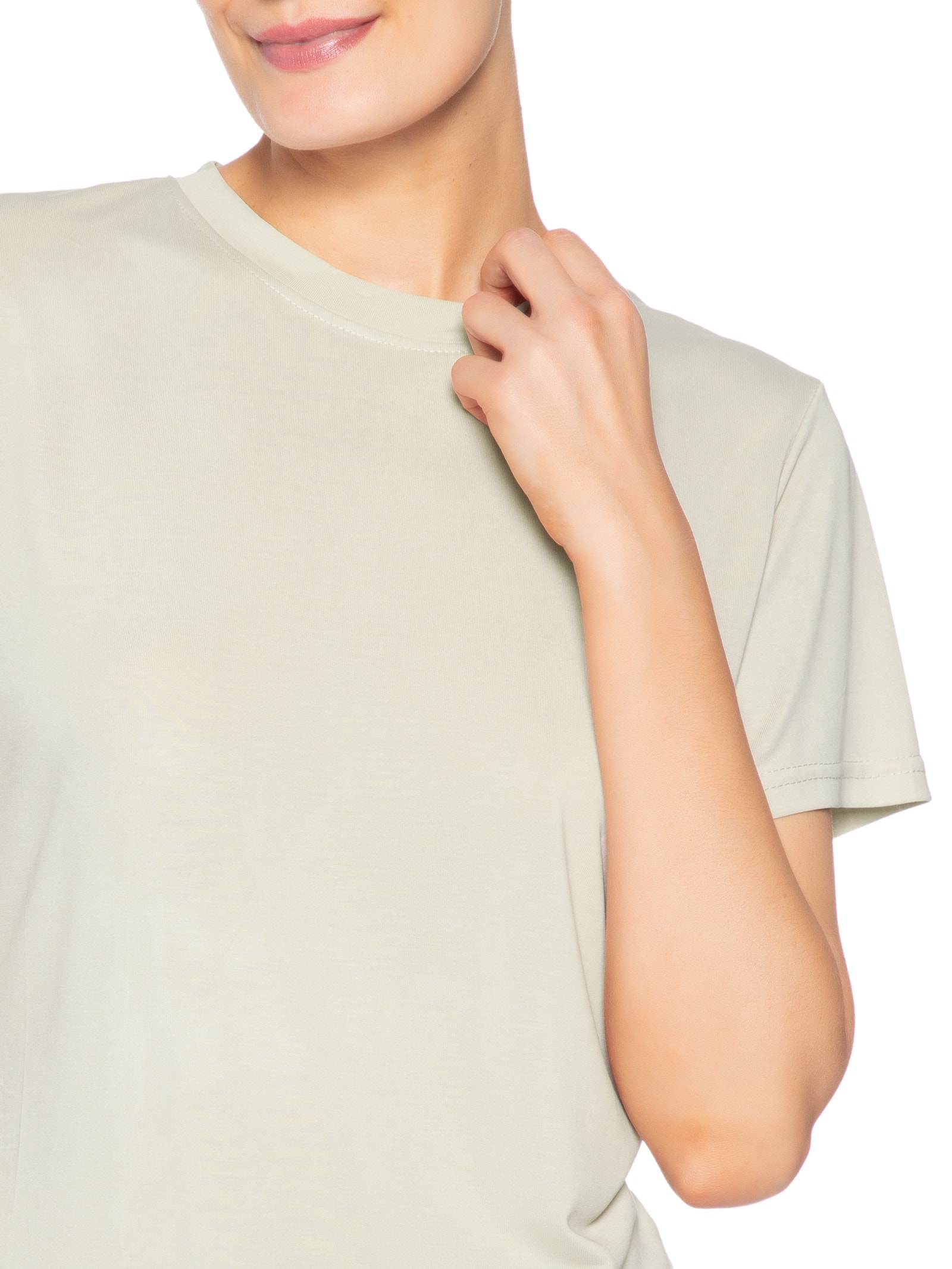 Camiseta Feminina Básica Alongada Bege Basiq