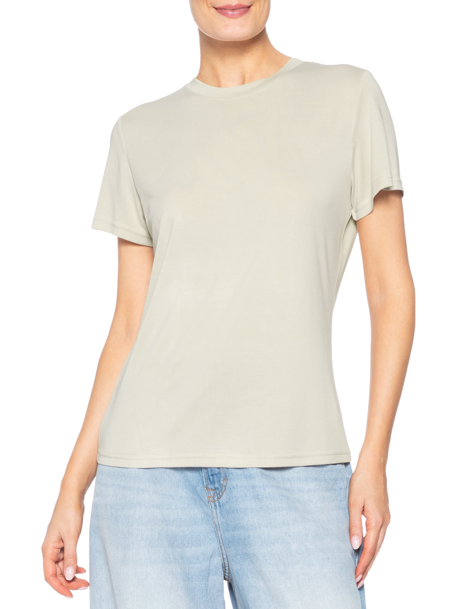 Camiseta Feminina Básica Alongada Bege Basiq