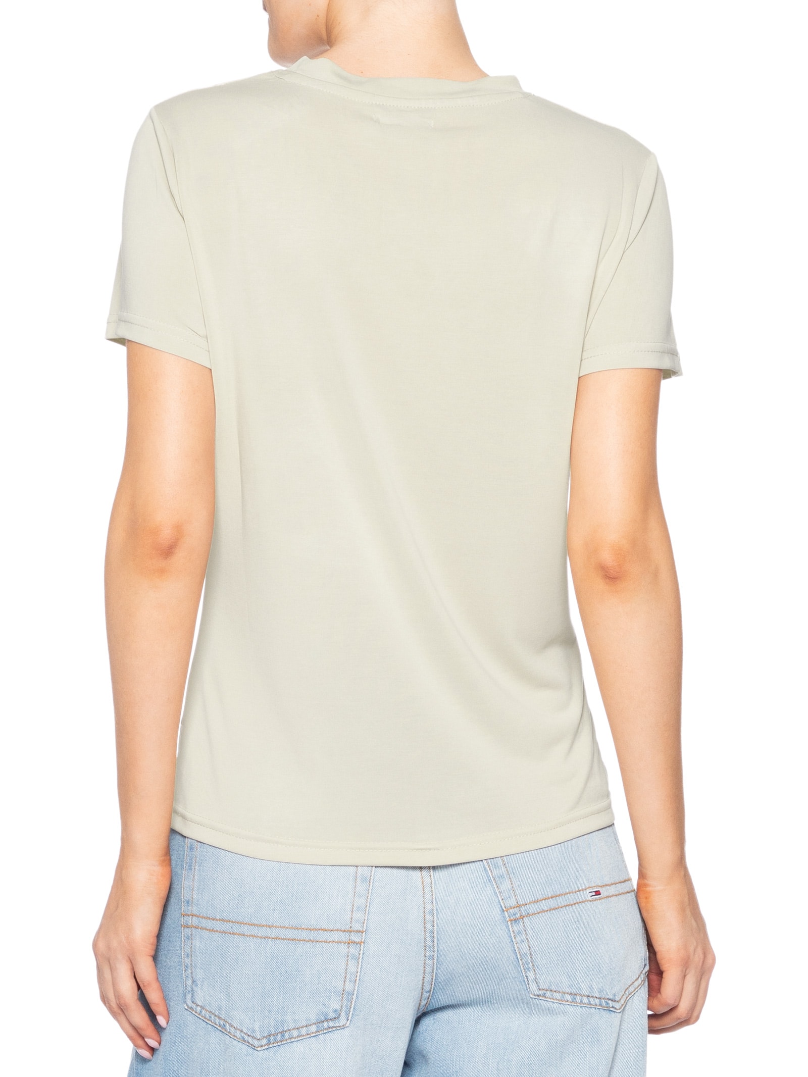 Camiseta Feminina Básica Alongada Bege Basiq